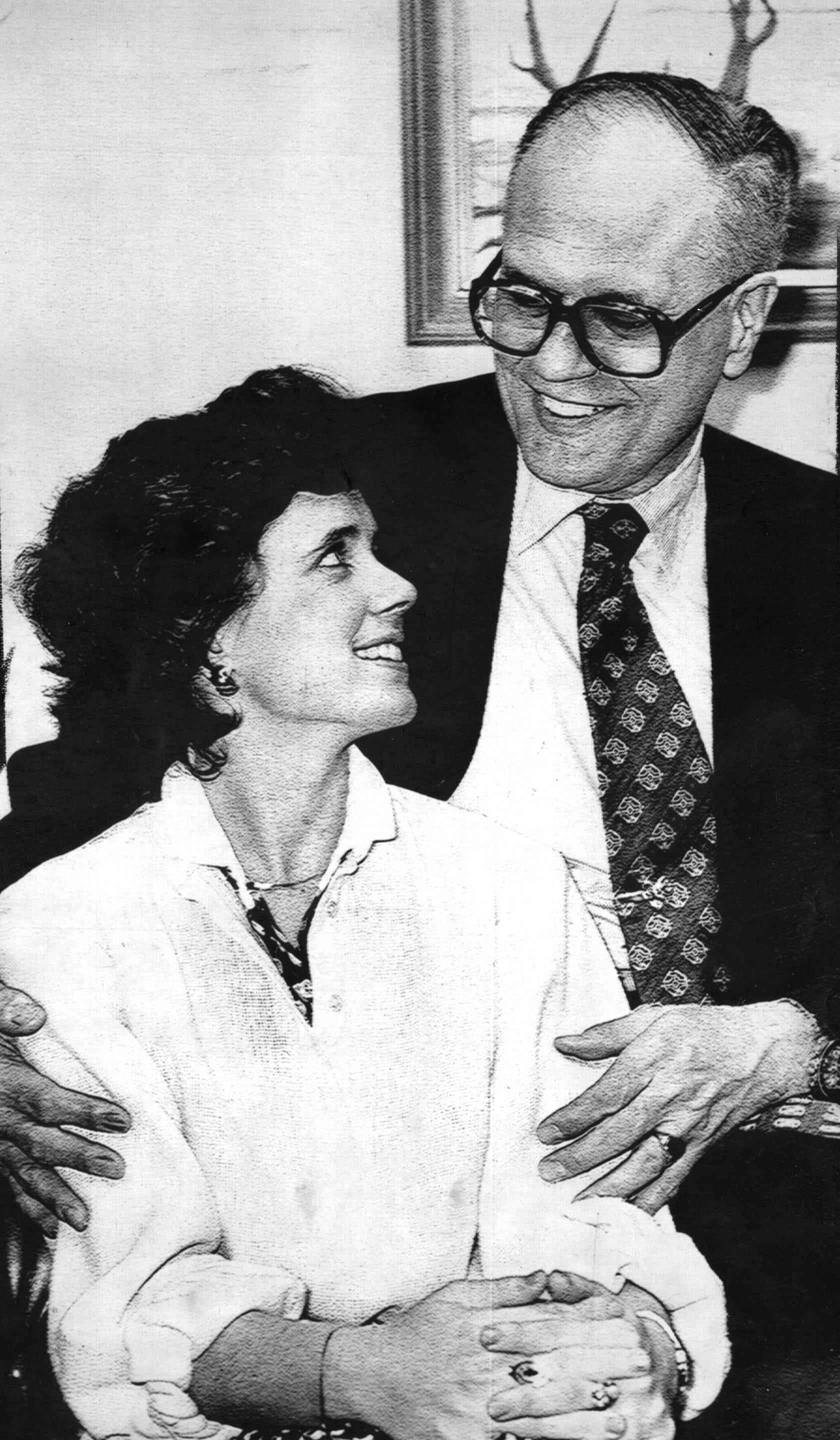 Rep. John Dingell Jr. poses with his wife to be, Deborah A. Insley, in his office on Capitol Hill on March 6, 1981.  "It was a good match," longtime friend and former Michigan attorney general Frank Kelley said of Dingell's second marriage. "She was his moral compass. People in public life need a very strong spouse."