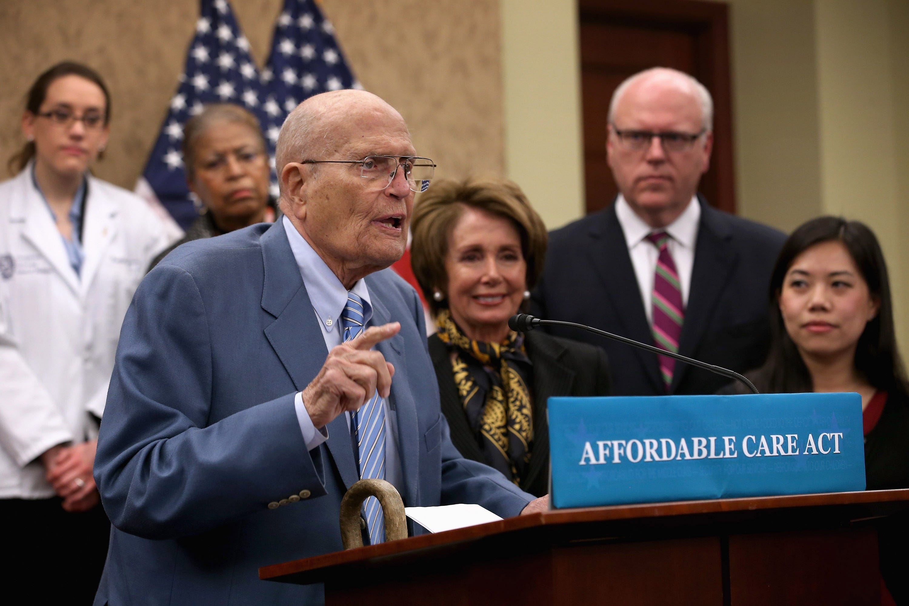 Dingell speaks during an event marking the third anniversary of the passage of the Affordable Care Act at the U.S. Capitol on March 20, 2013 in Washington, DC.  Early the following year, at age 87, he would announce his retirement.