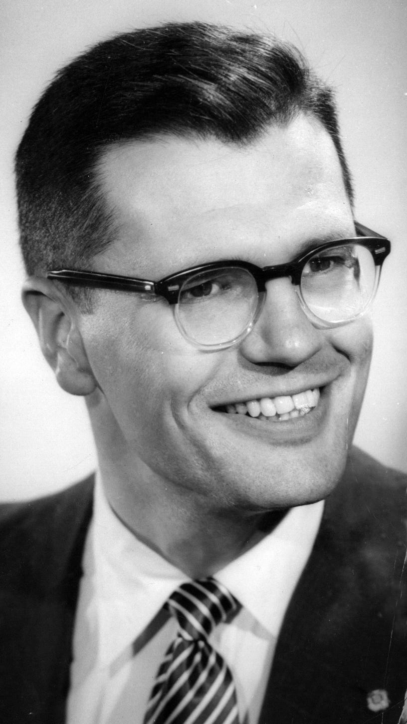 The young Congressman, seen in 1956, would become a champion of environmental and energy laws, the auto industry and national health insurance legislation.  The latter was a dream of his father, one that would finally come true in 2010.