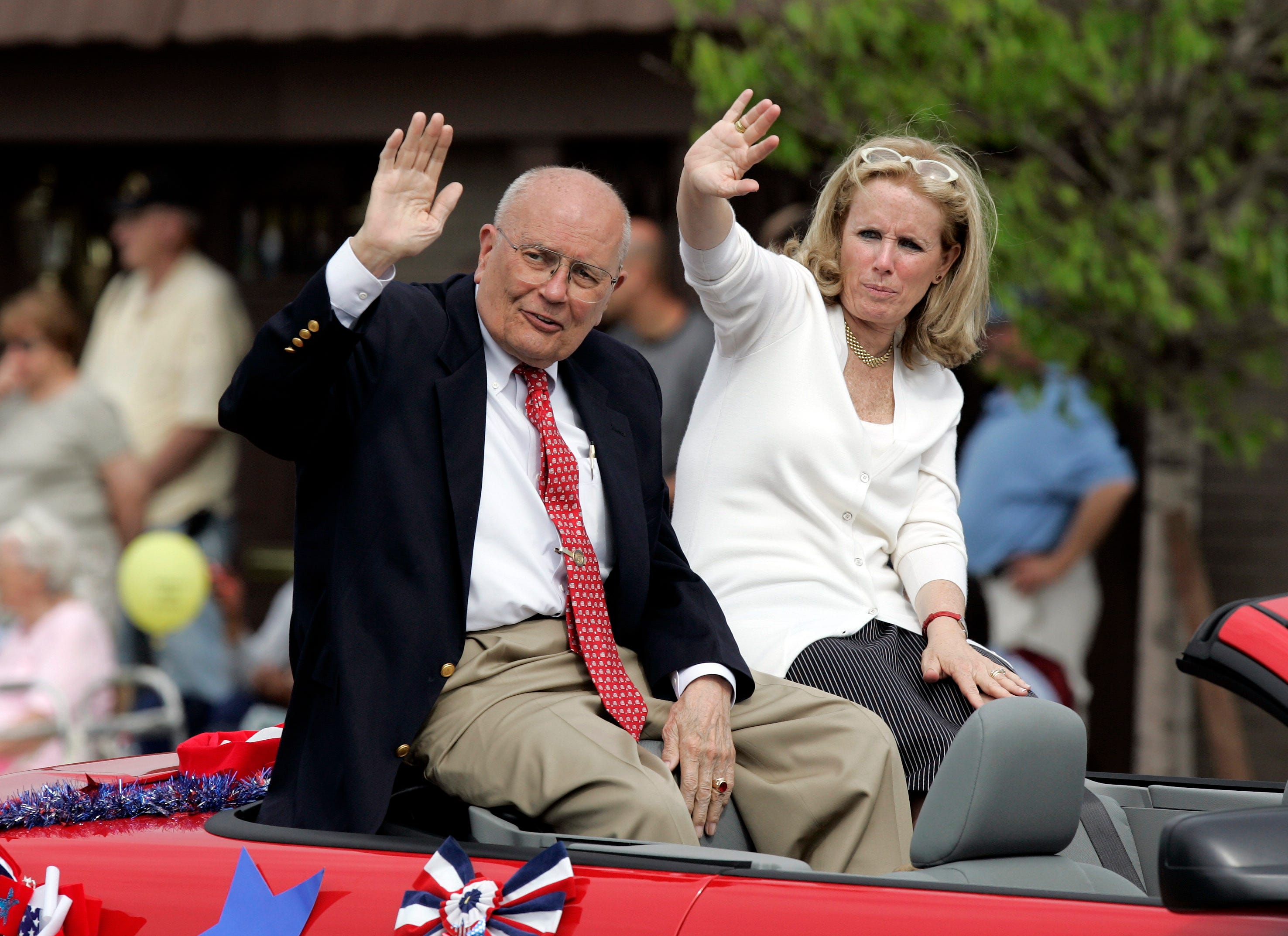 Dingell and his wife Debbie wave to paradegoers during the 84th Annual Memorial Day Parade, May 26, 2008 in downtown Dearborn.