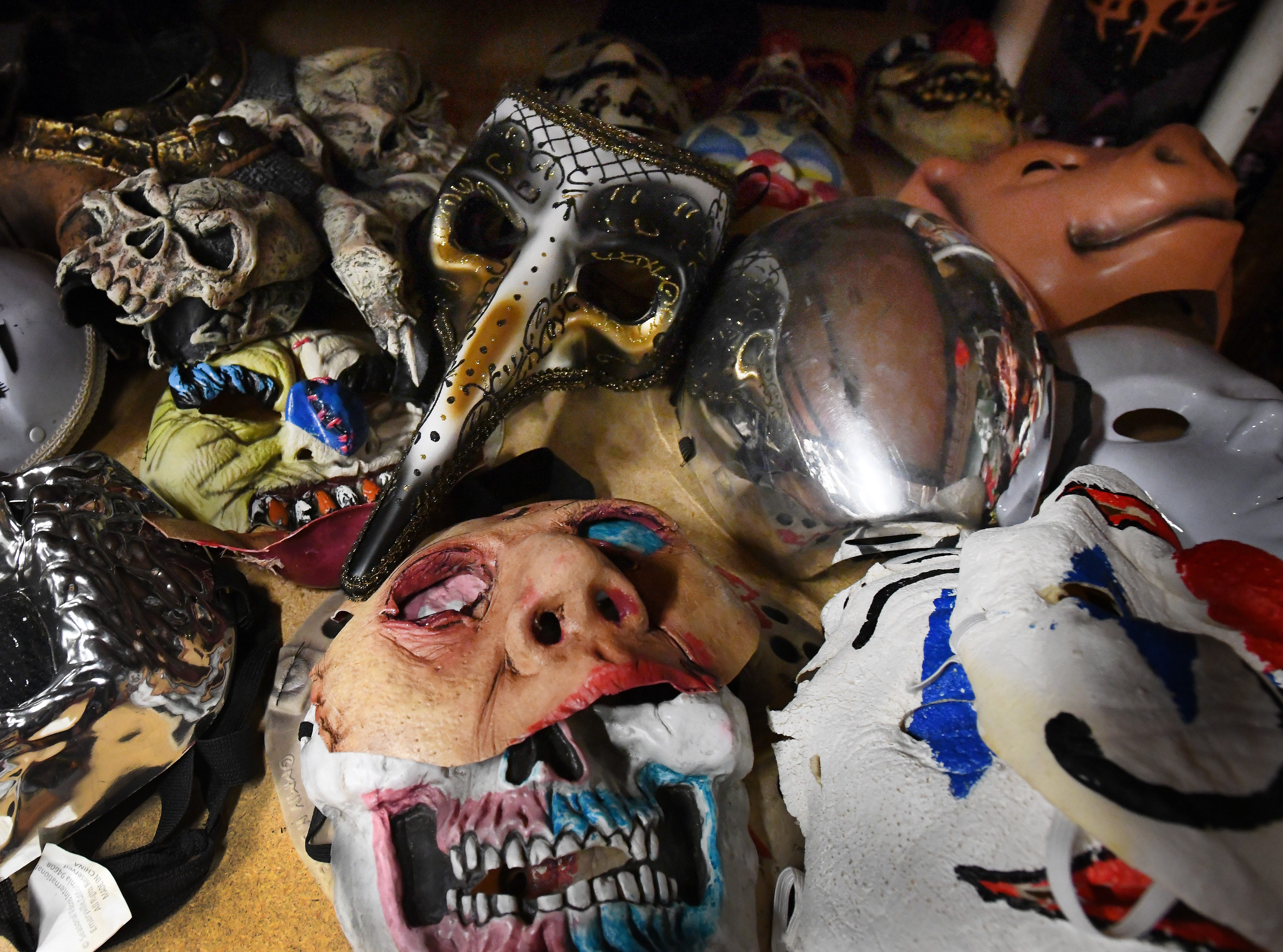 Violent J, aka Joseph Bruce of Insane Clown Posse, shows off costume storage where outfits and various paraphernalia is stored from their elaborate shows and tours.