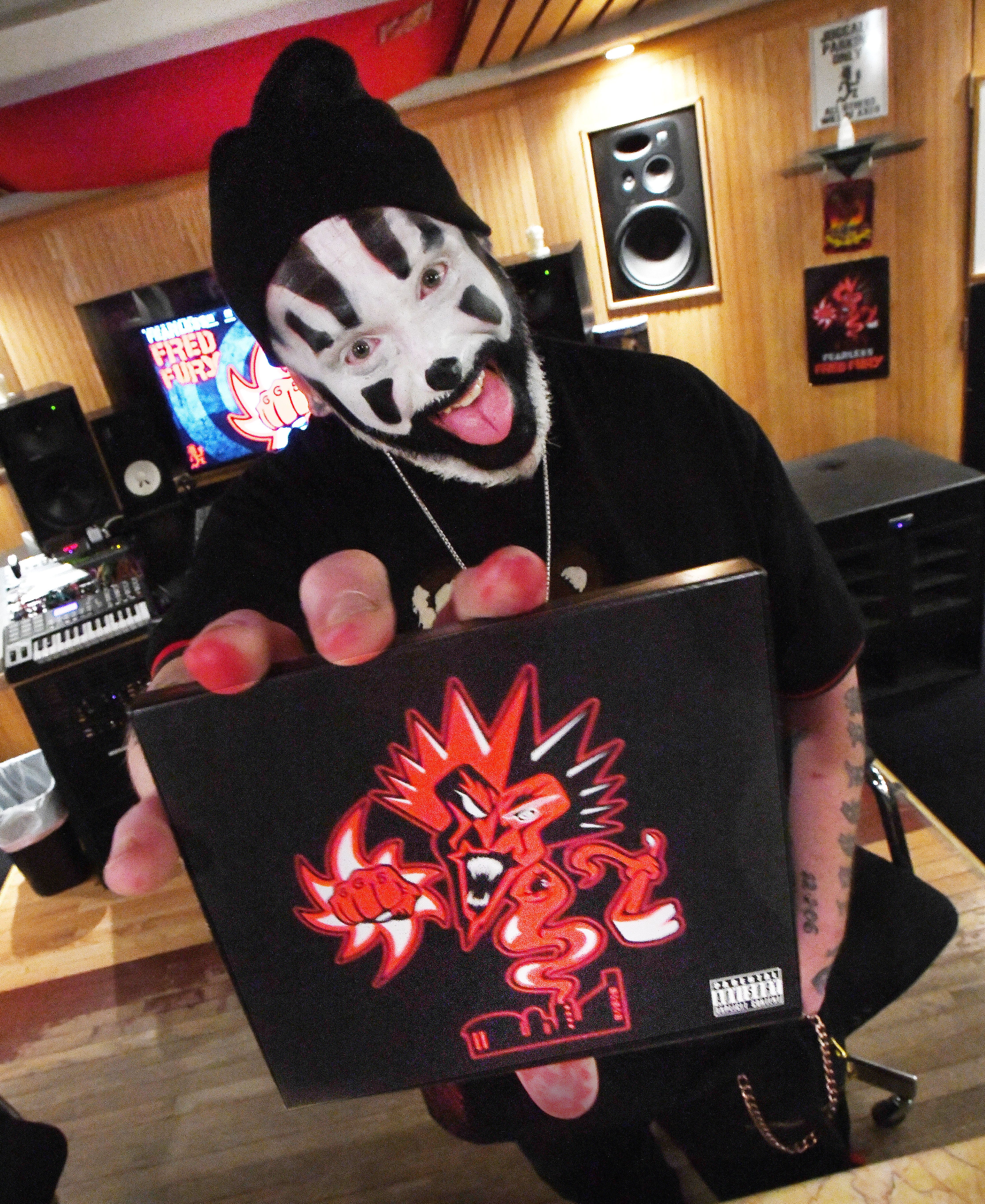 Violent J, aka Joseph Bruce of Insane Clown Posse, shows a copy of their upcoming new release, Fearless Fred Fury, in Farmington Hills, Michigan on Tuesday, Feb. 6, 2019.