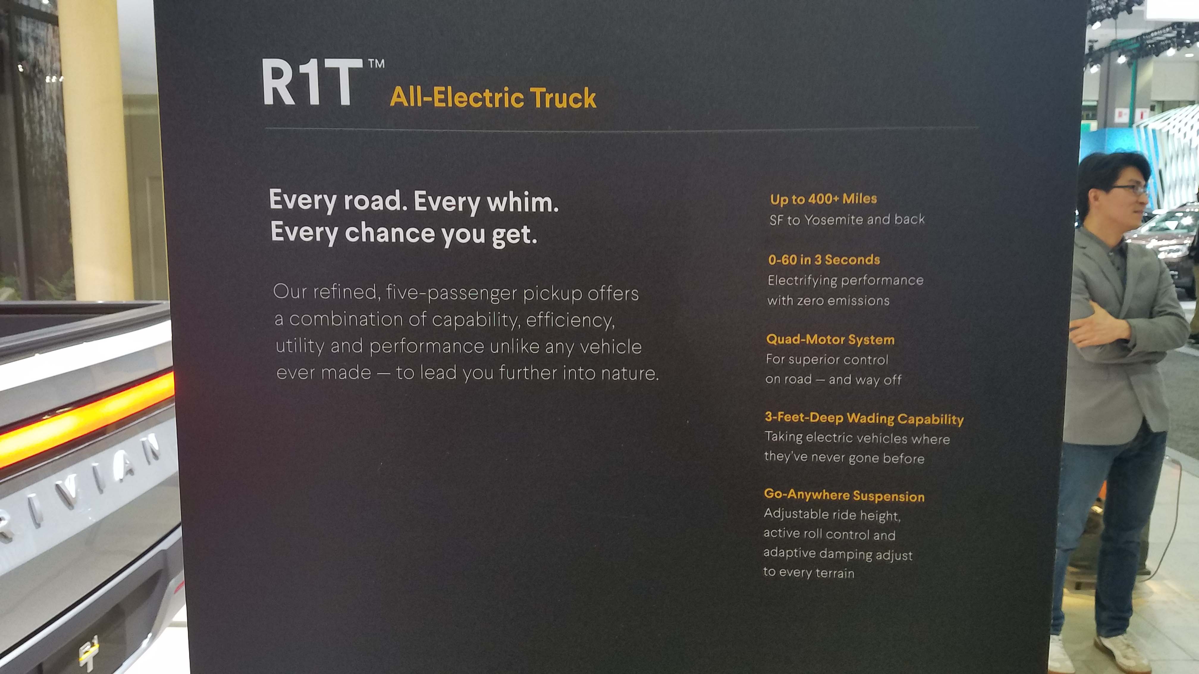 The specs of the Rivian R1T pickup are impressive, from its 3.0-second zero-60 dash to its 11,000-pound tow capacity.