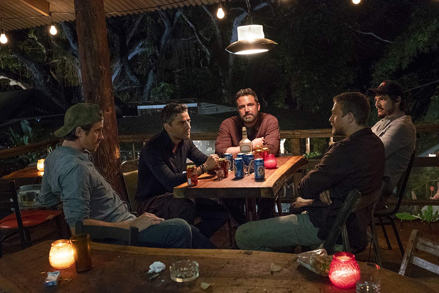 Garrett Hedlund, Oscar Isaac, Ben Affleck, Charlie Hunnam and Pedro Pascal in "Triple Frontier."