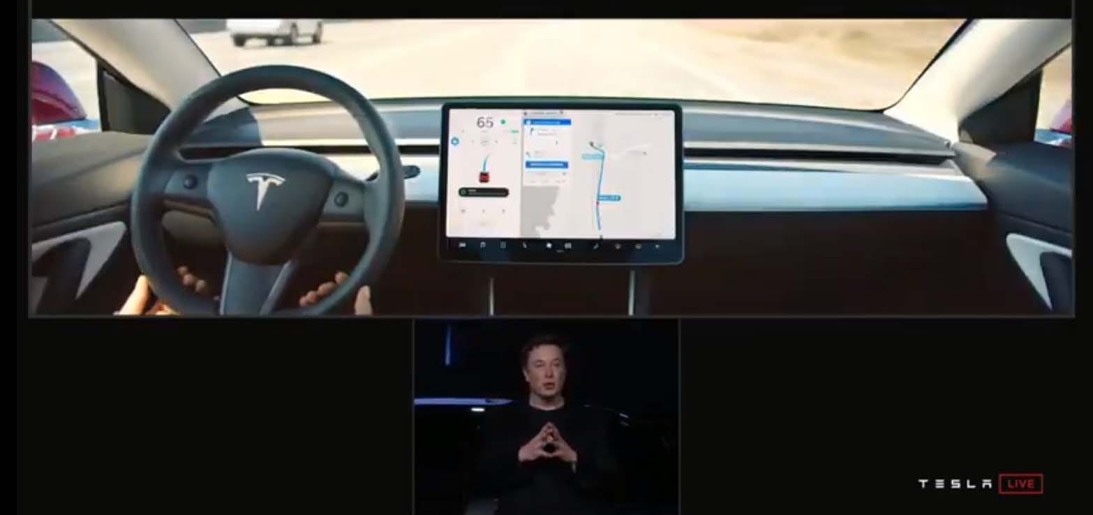 The interior of the Tesla Model Y SUV is very similar to the Model 3 sedan with its big, central touchscreen and features like Summon and Autopilot.