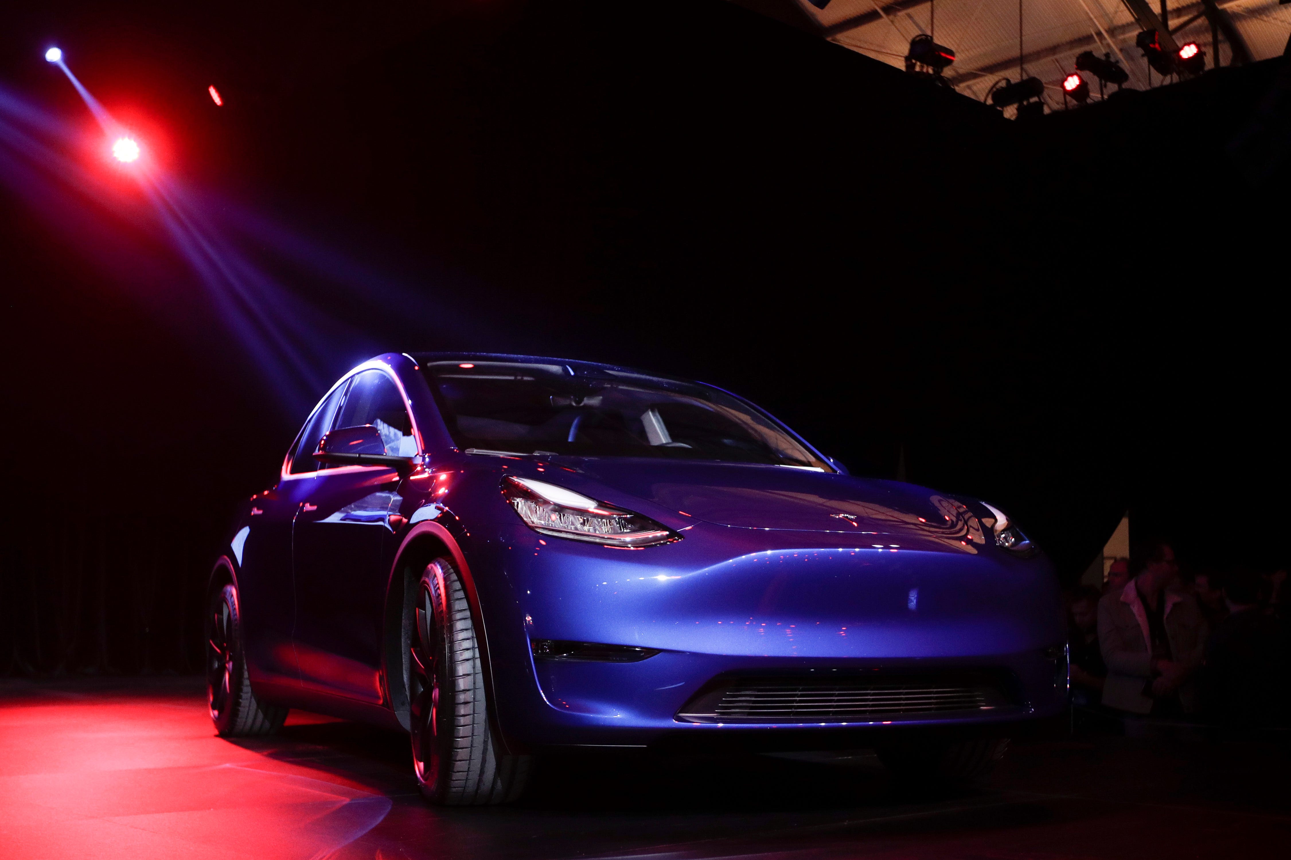 The Tesla Model Y is unveiled at Tesla's design studio in Hawthorne, Calif. Thursday, March 14, 2019.