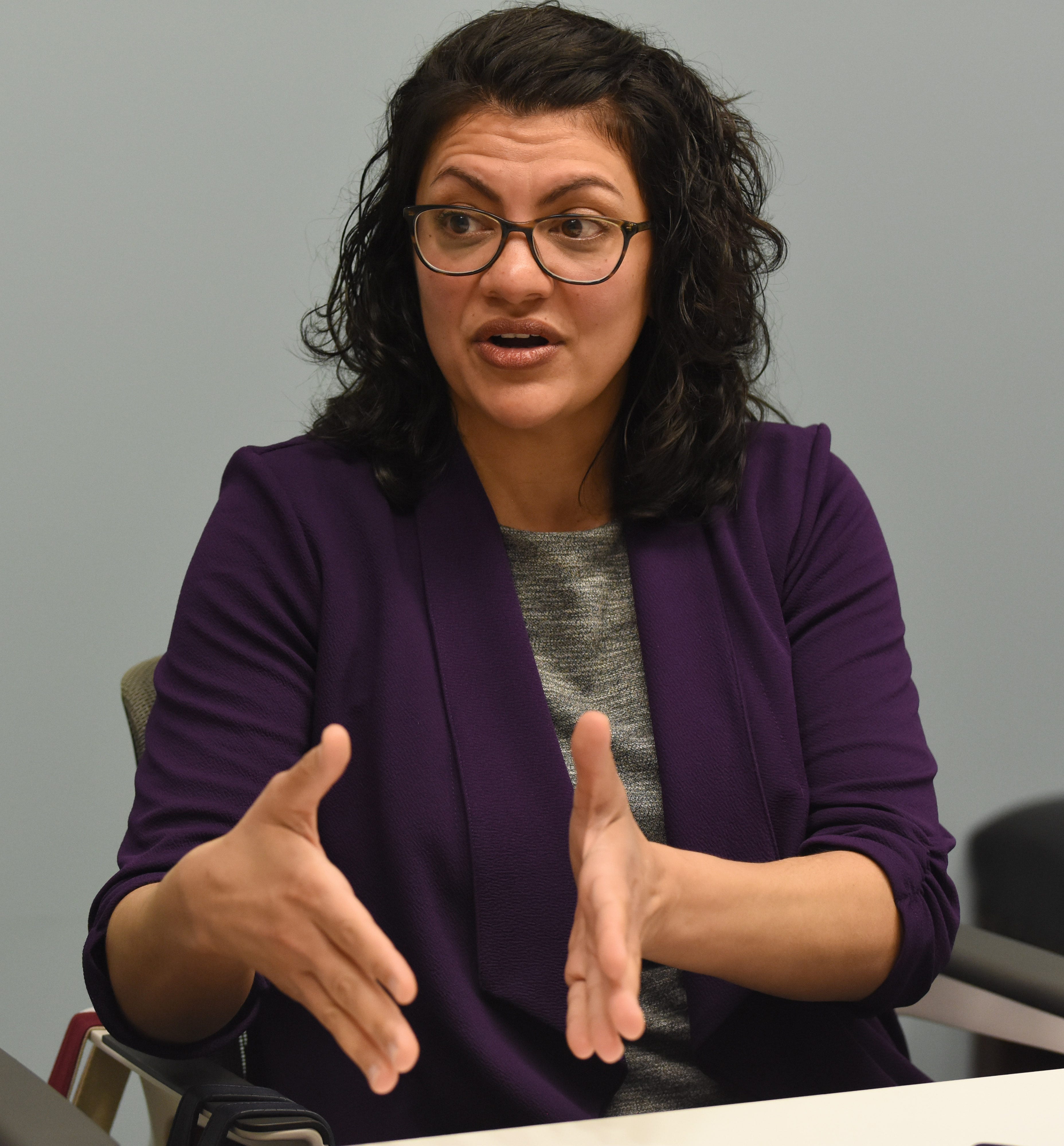 U.S. Congresswoman Rashida Tlaib speaks about her first few months in office while meeting with The Detroit News Editorial Board in Detroit on Wednesday, March 20, 2019.