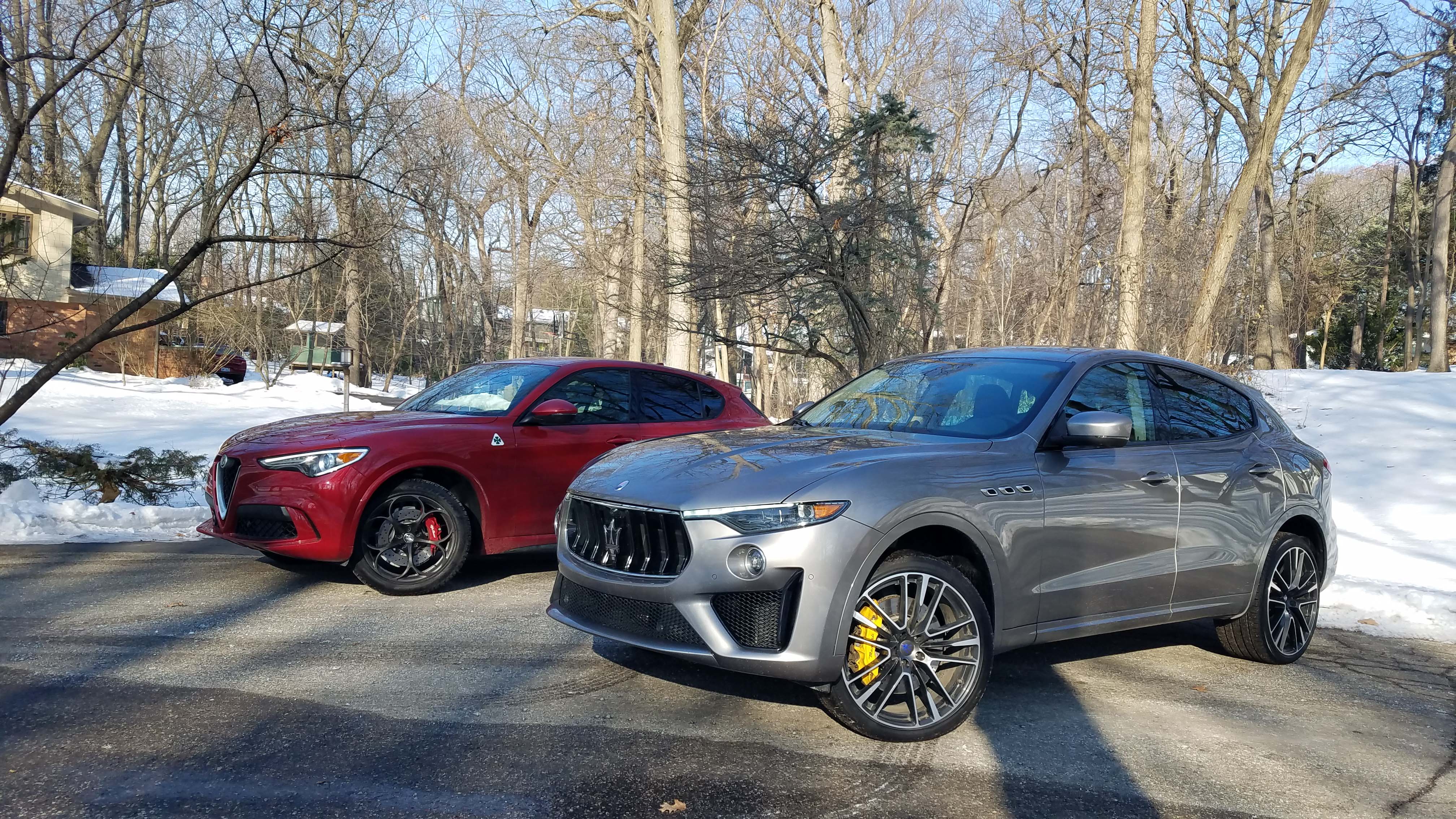 Italian stallions: The Alfa Romeo Stelvio Quadrifoglio, left, and Maserati Levante have become their brand's best-selling vehicles. But the Levante's big V-8 makes it feel more like an American muscle car than the fine-tuned Alfa.
