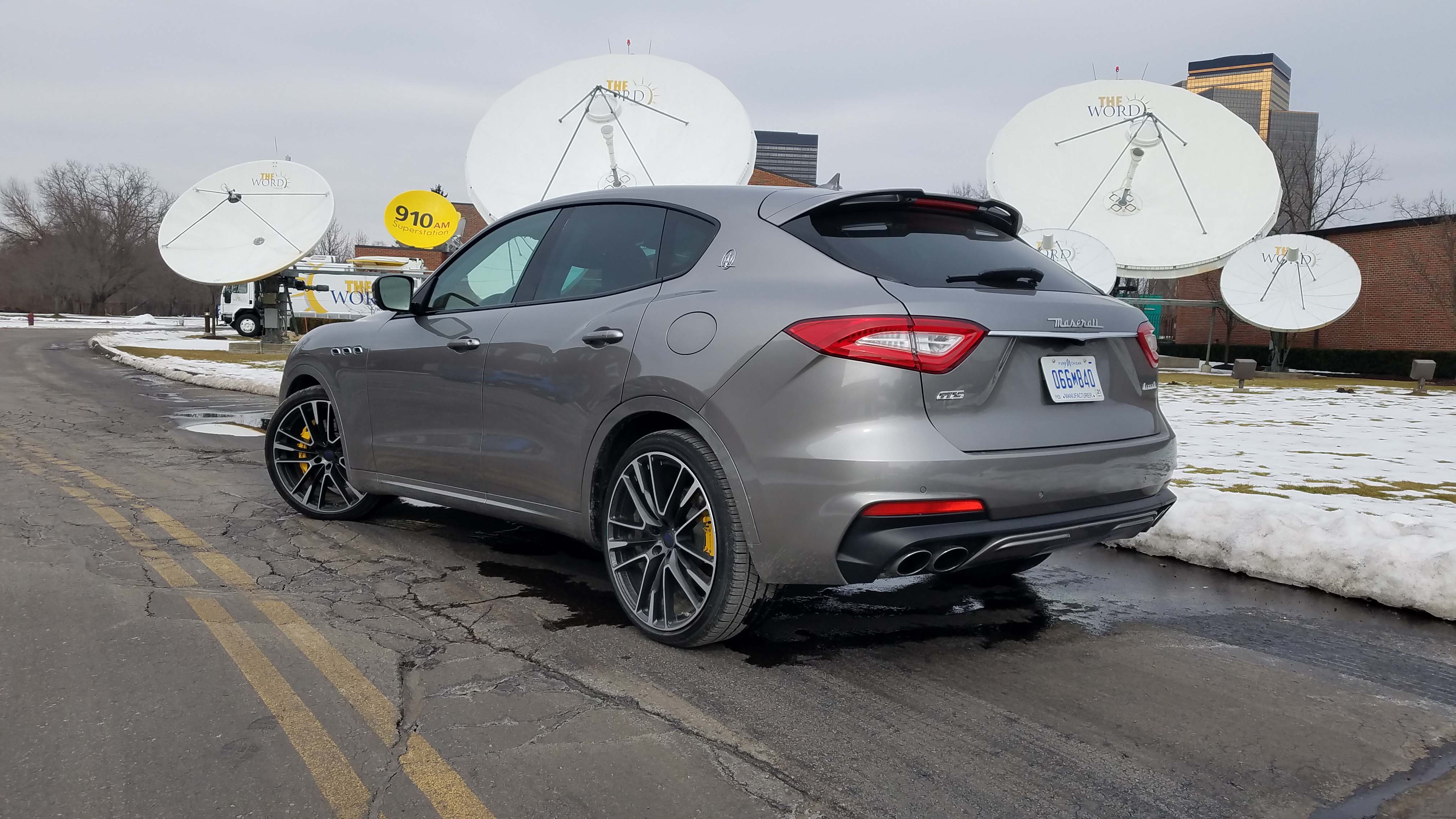 With a big C-pillar, rear visibility in the Maserati Levante GTS is not optimal — not that many people will be passing you in this 550-horsepower beast.