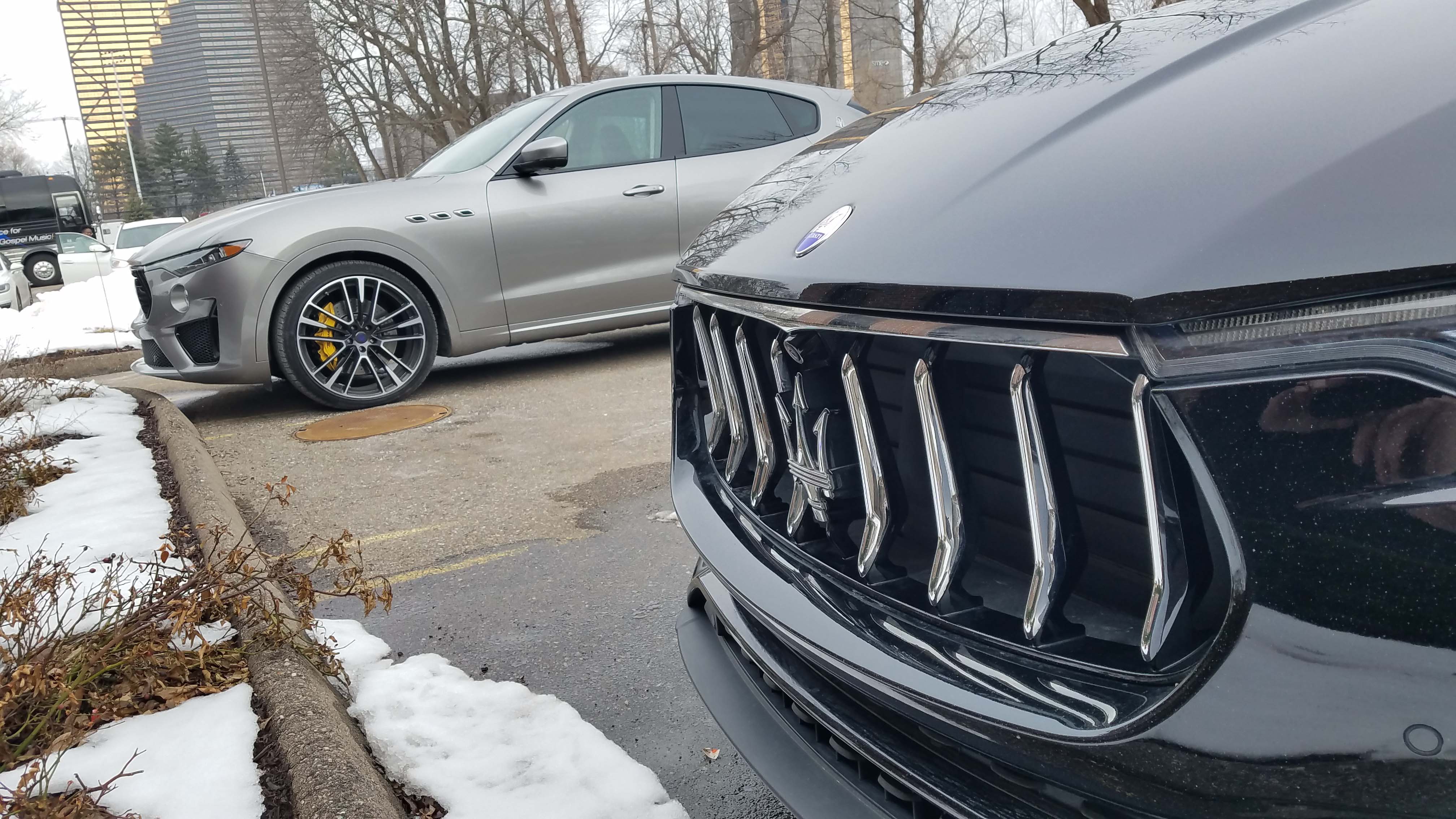 The Maserati Levante GTS is defined by its twin-turbo engines — a V-6 in the foreground, standard car — and the 550-horse monster in The Detroit News tester, background. The latter will gulp a 0-60 run in just 4 seconds despite weighing north of 5,000 pounds.