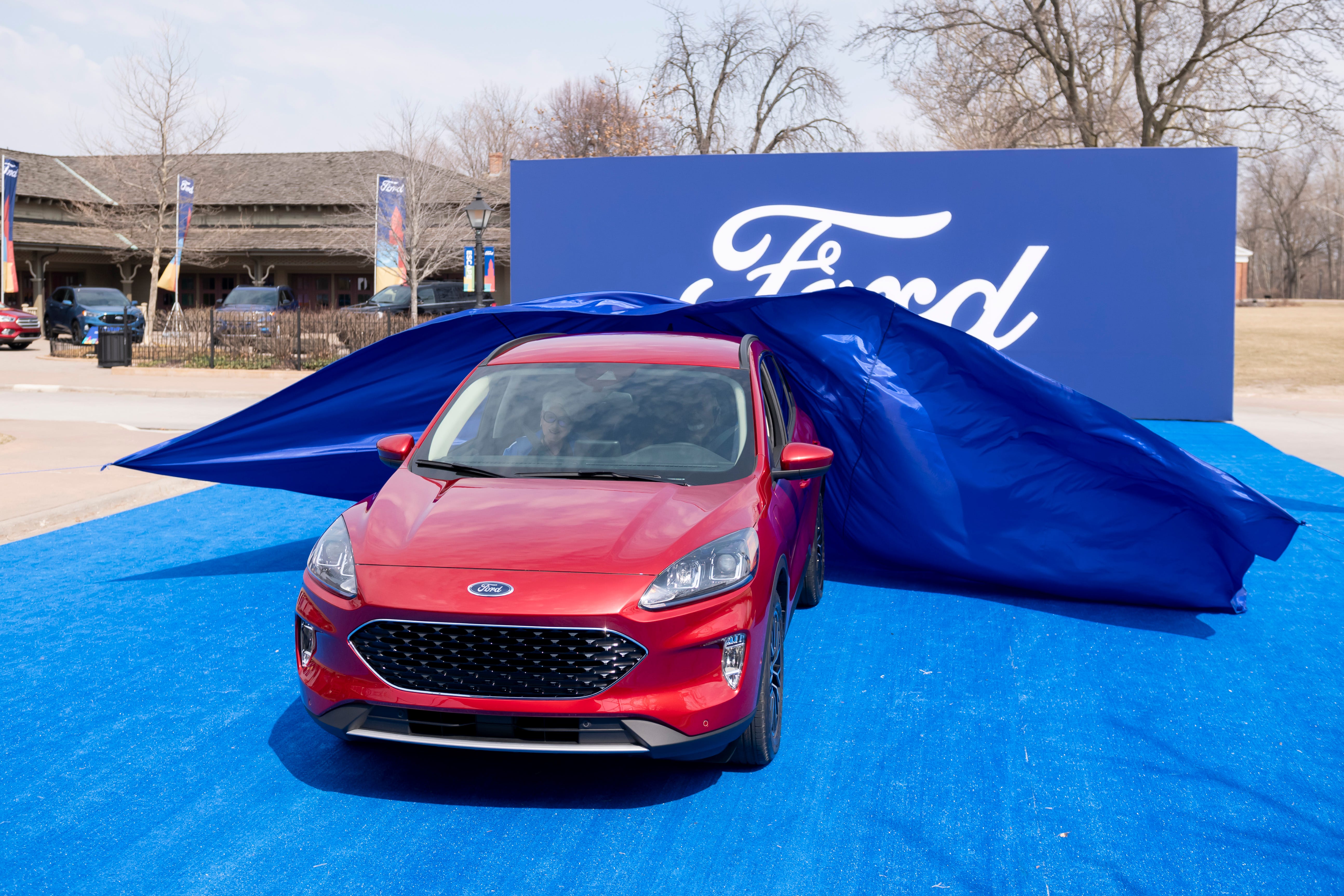 The 2020 Ford Escape is revealed amid much fanfare at Greenfield Village on March 28, 2019. It's the first ground-up redesign of the vehicle in a half decade.