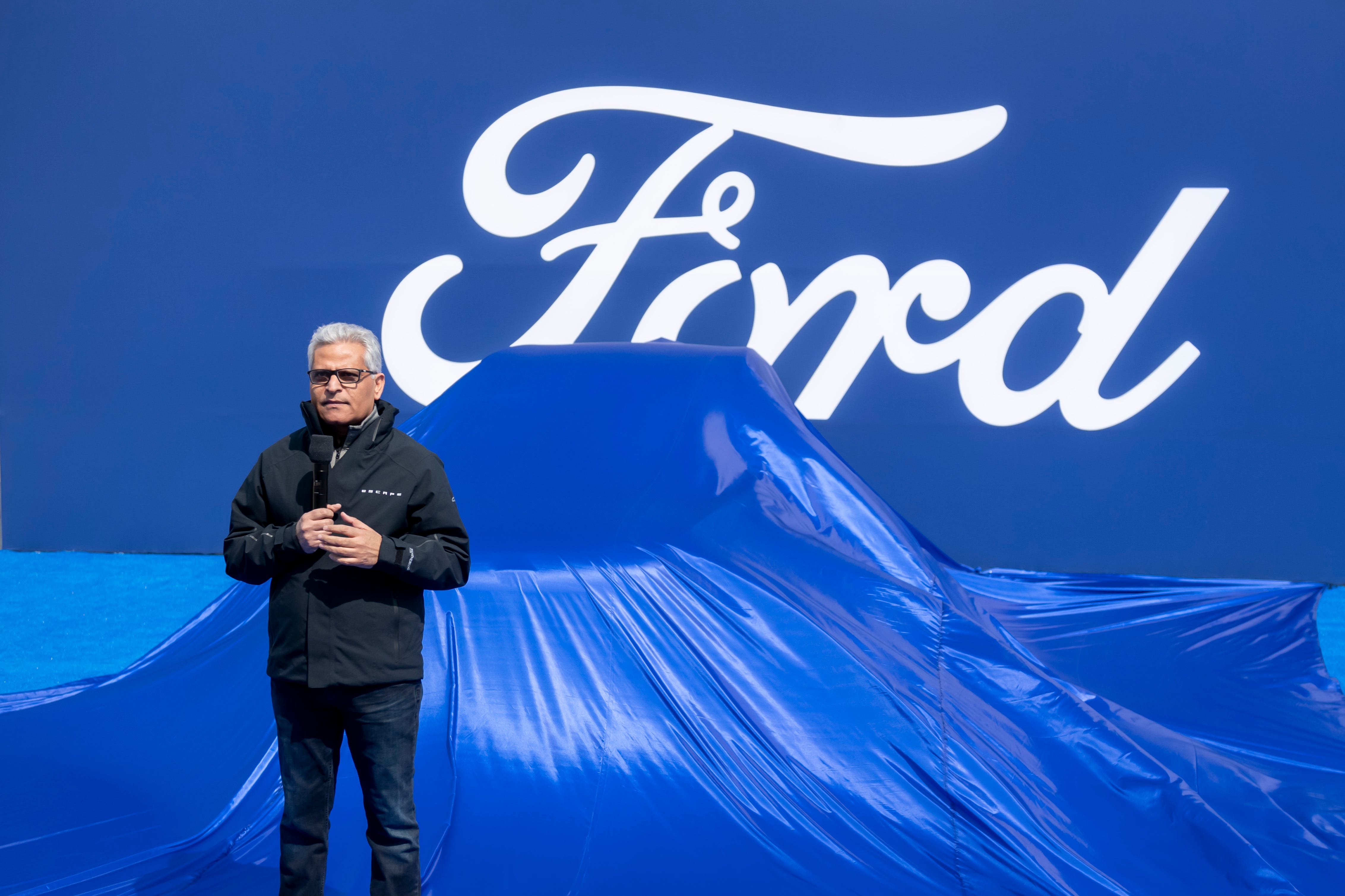 Kumar Galhotra, president of Ford North America, speaks during the reveal of the 2020 Ford Escape, at Greenfield Village, in Dearborn, March 28, 2019.