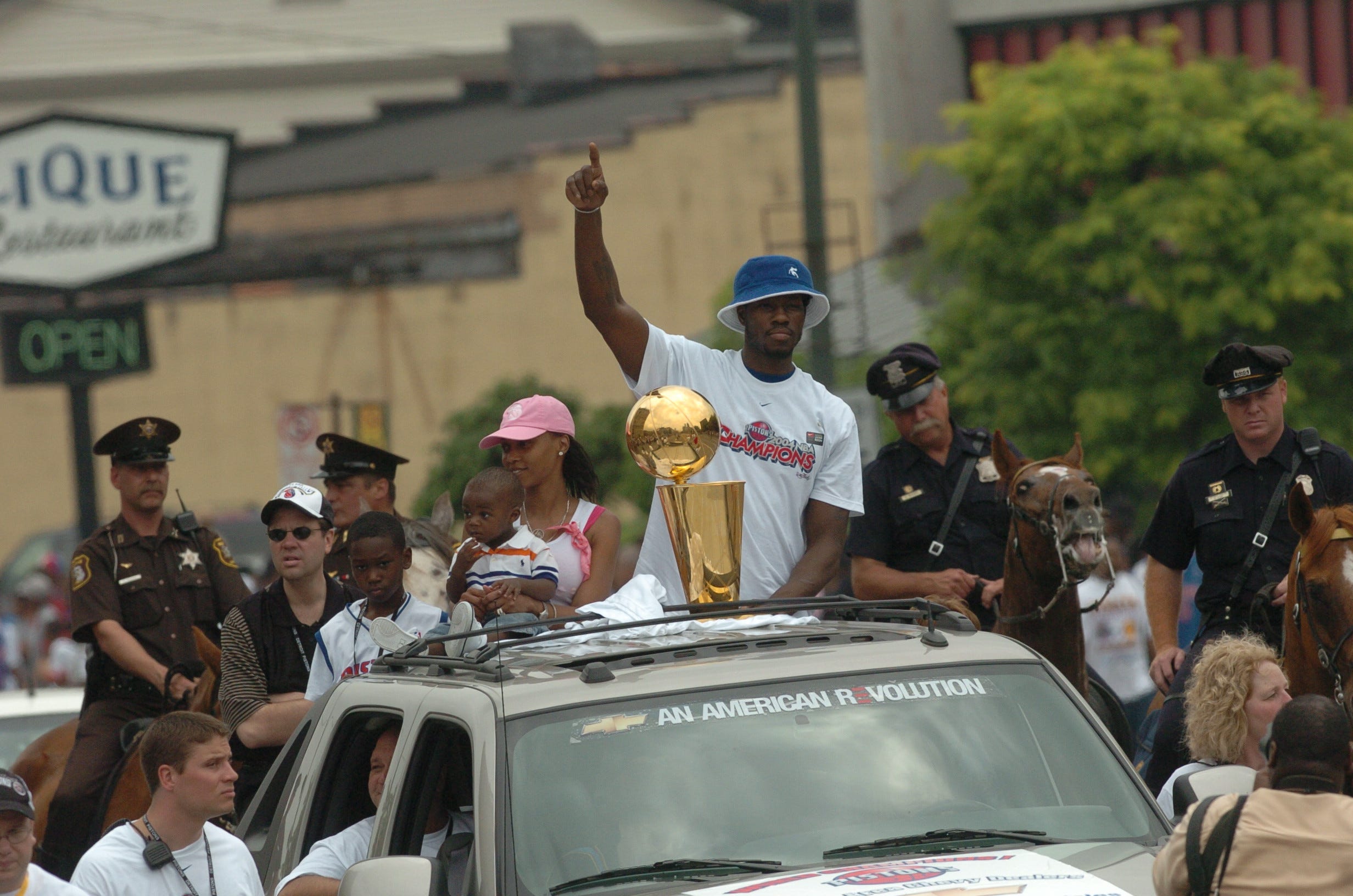 Ben Wallace with the NBA Championship trophy.