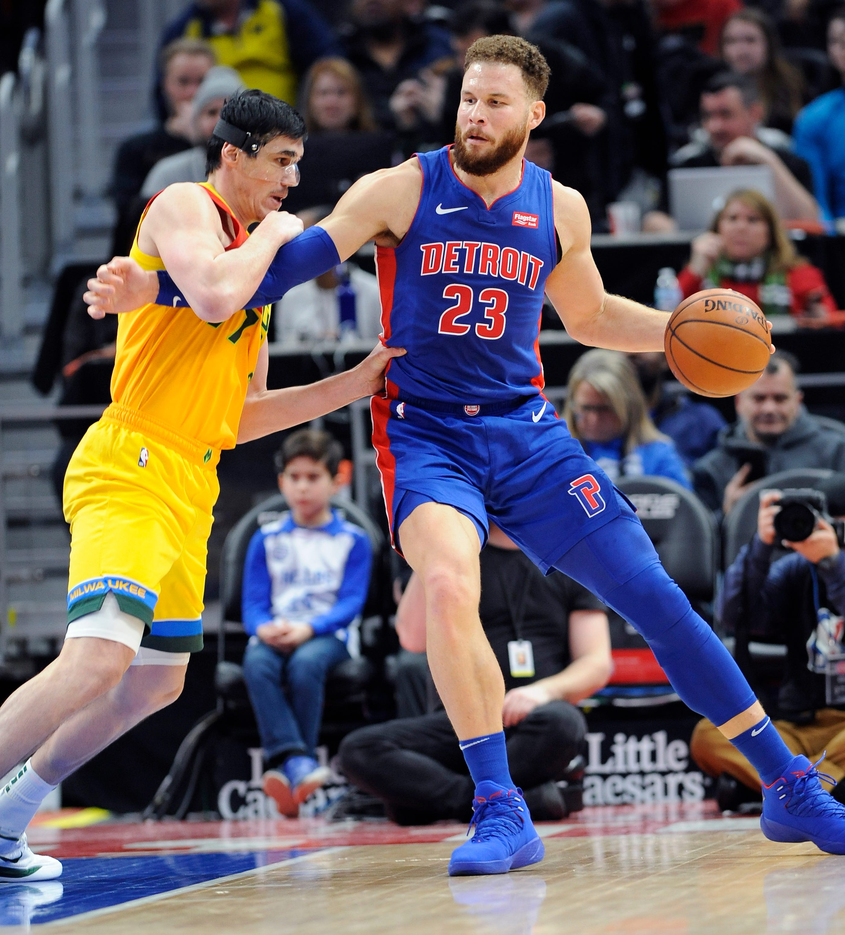 Blake Griffin (23) and the Pistons lost all four regular-season meetings to the Bucks this year.