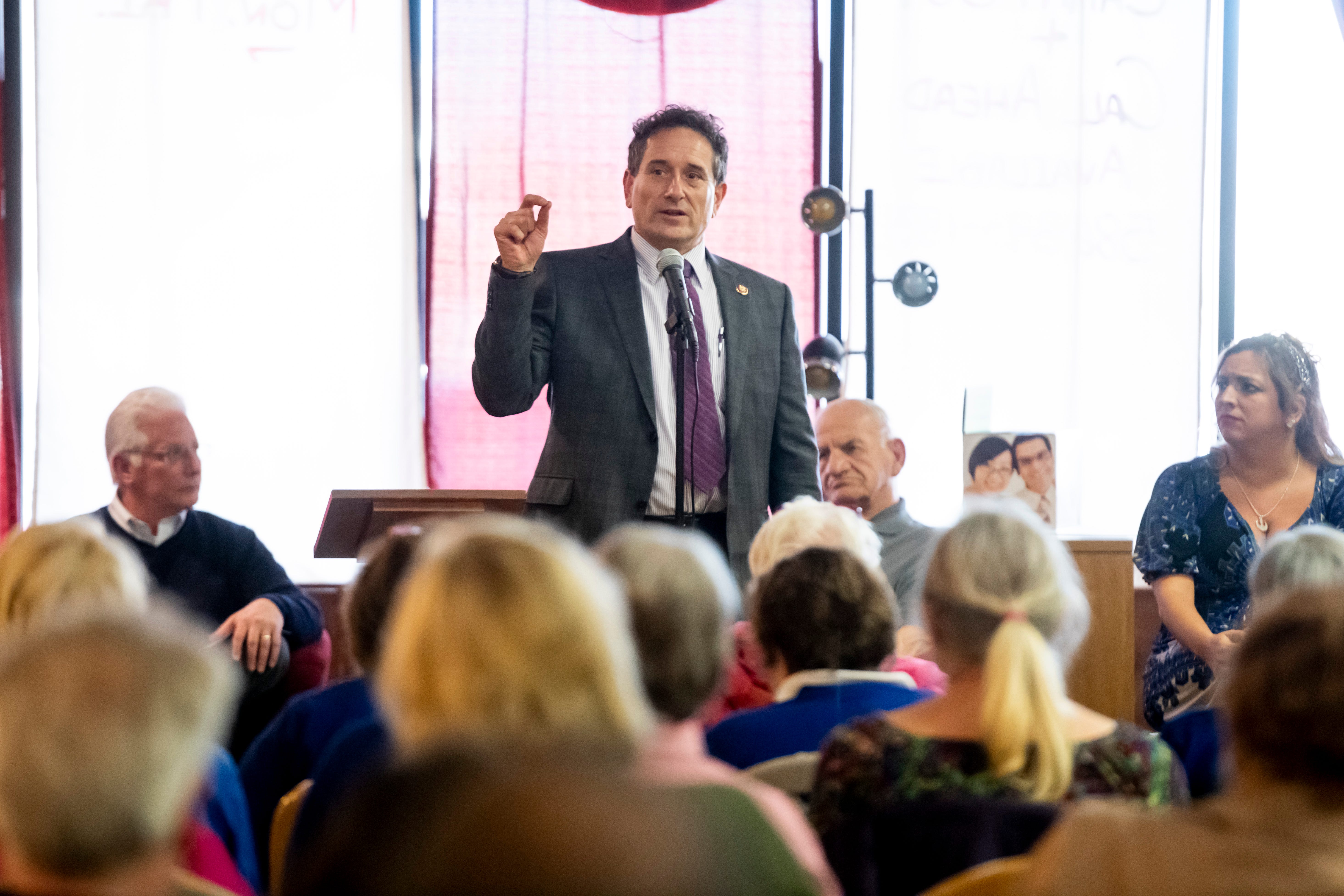 U.S. Rep. Andy Levin speaks during a community forum held by the Warren Area Democratic Club at the Hometown Heroes Coffee and More restaurant in Center Line, March 14, 2019.