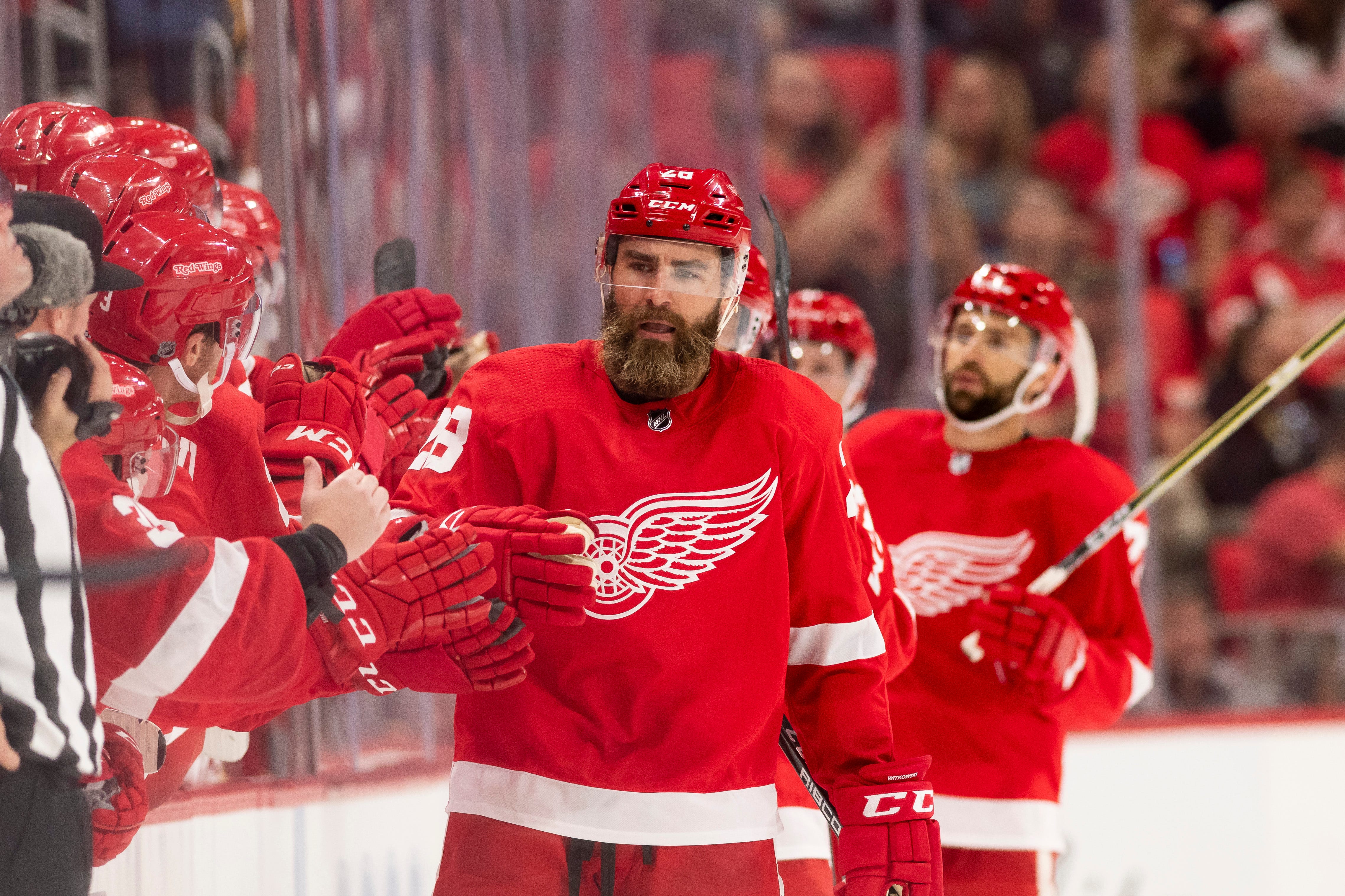 38. Luke Witkowski, defenseman. Has been the Wings’ resident policeman the last two seasons, protecting teammates with his willigness to fight. But Witkowski’s an unrestricted free agent, and the Wings might be looking to replace him with younger options.