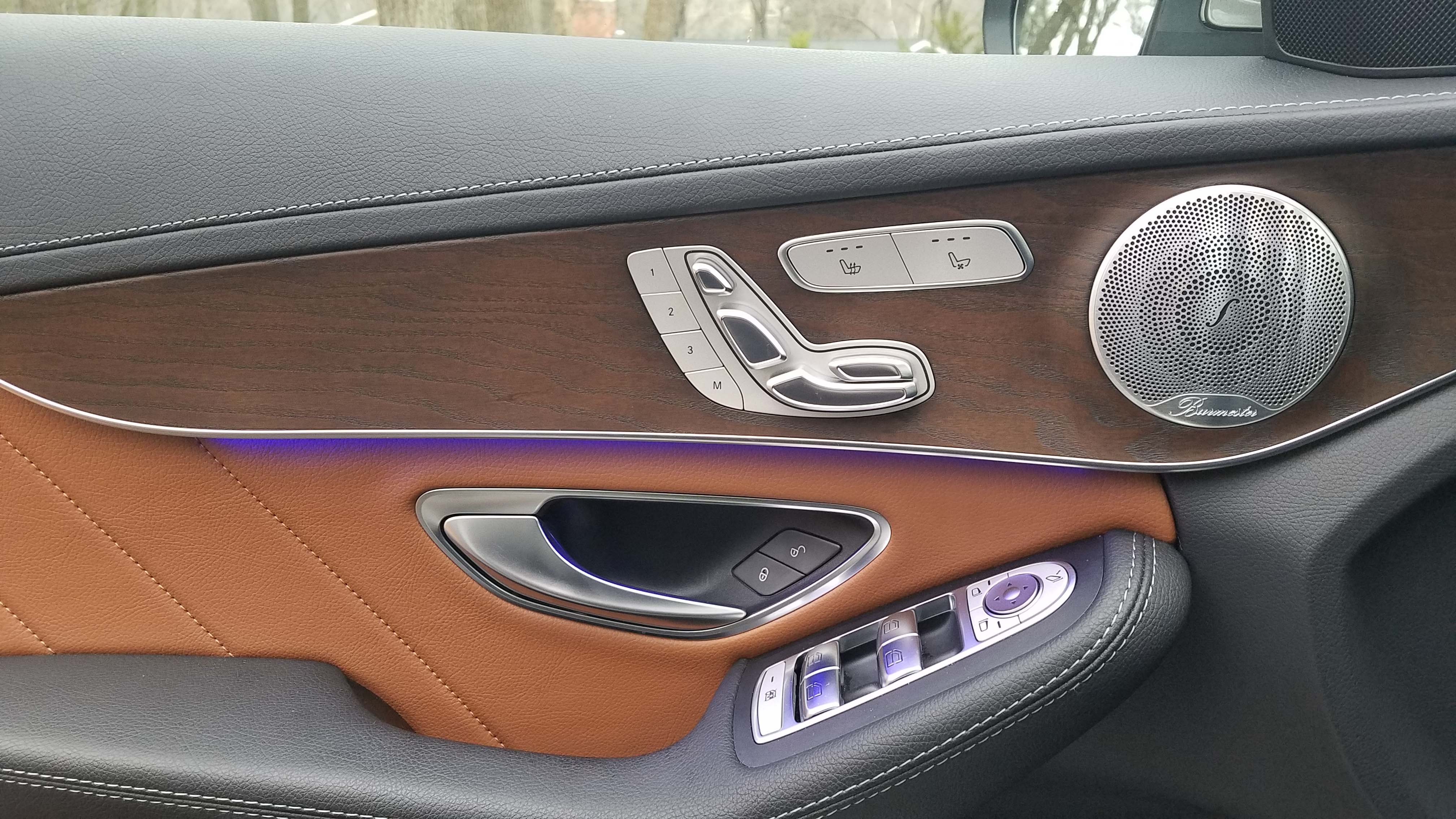 The 2019 Mercedes C300 features exquisite, premium controls and materials as seen on its driver's door.