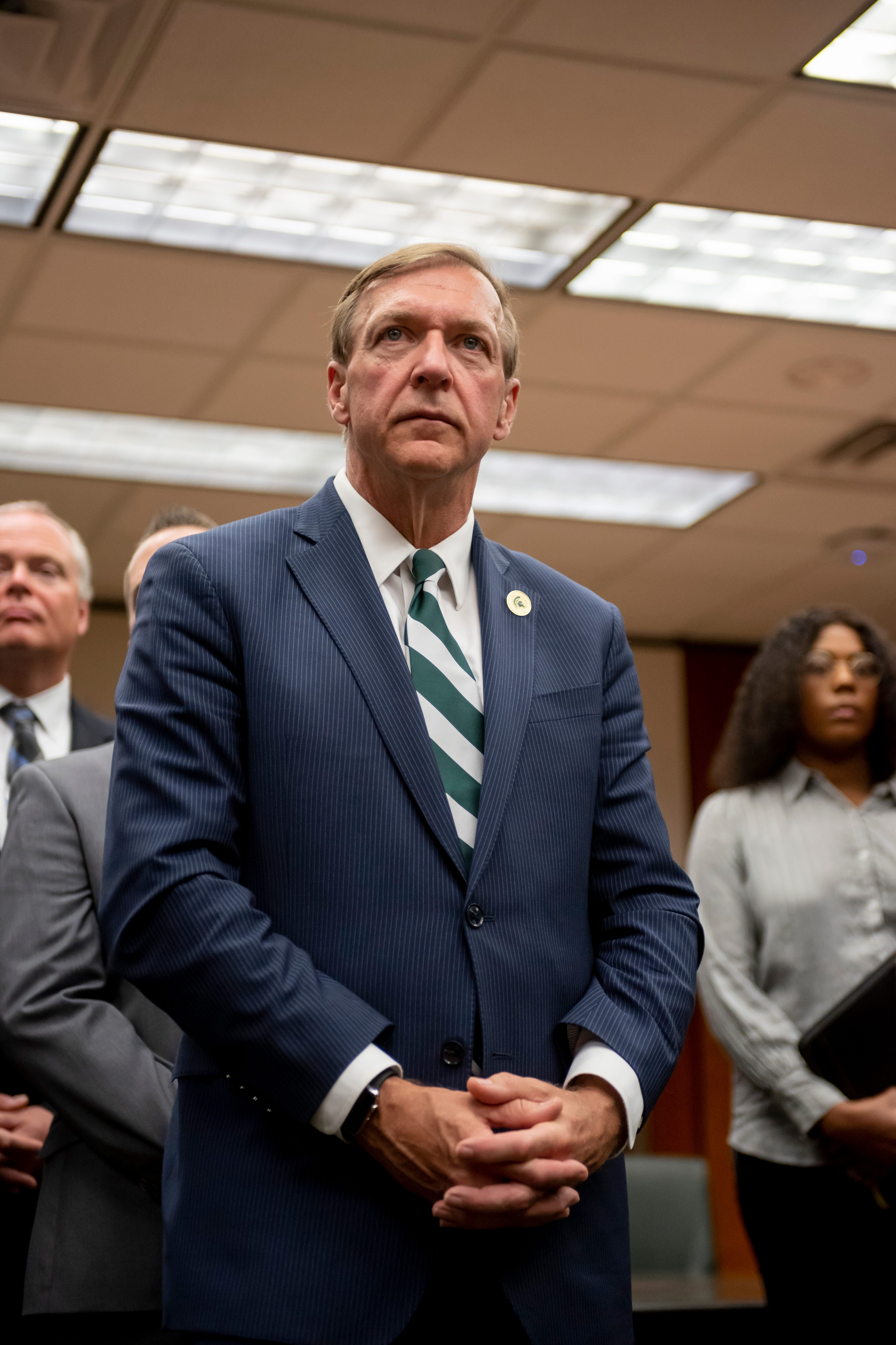 Samuel Stanley Jr. participates in a question and answer session after being named as Michigan State University's 21st president, May 28, 2019.