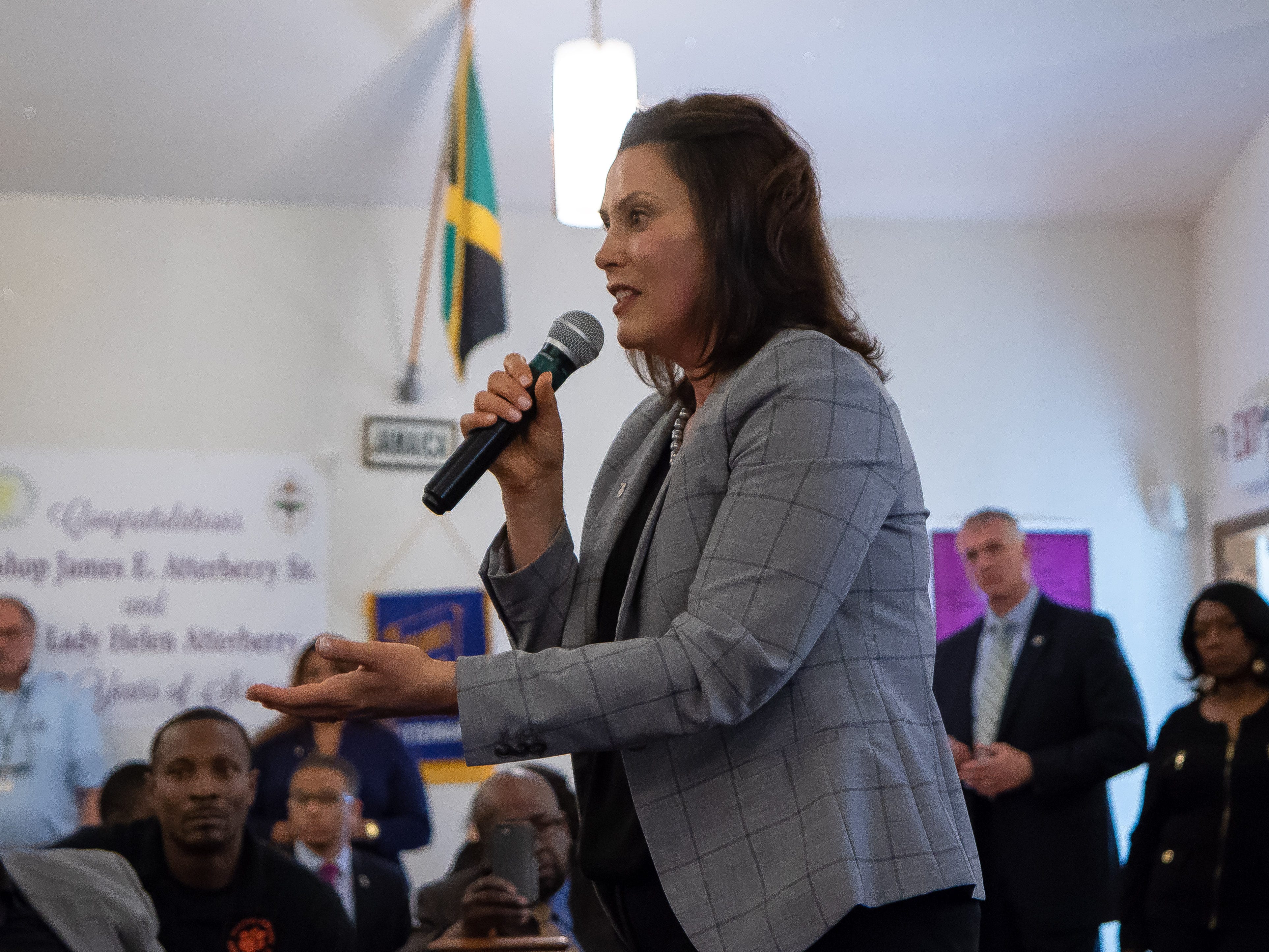 Gov. Gretchen Whitmer addresses residents of Benton Harbor during a special community meeting June 5 to discuss the state's proposal to close Benton Harbor High School.