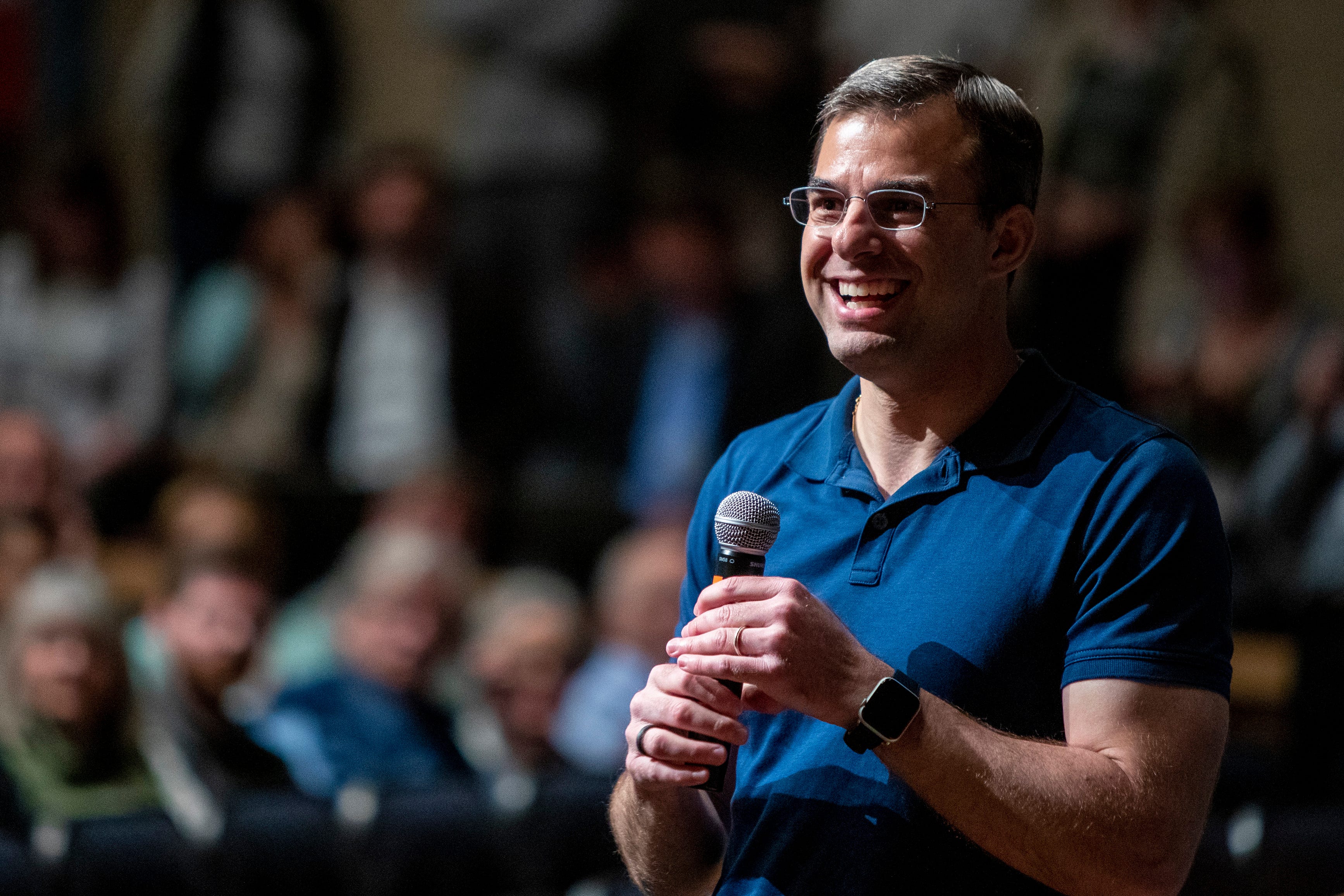 U.S. Rep. Justin Amash, R-Cascade Township, holds a town hall meeting at Grand Rapids Christian High School's DeVos Center for Arts and Worship on Tuesday, May 28, 2019.