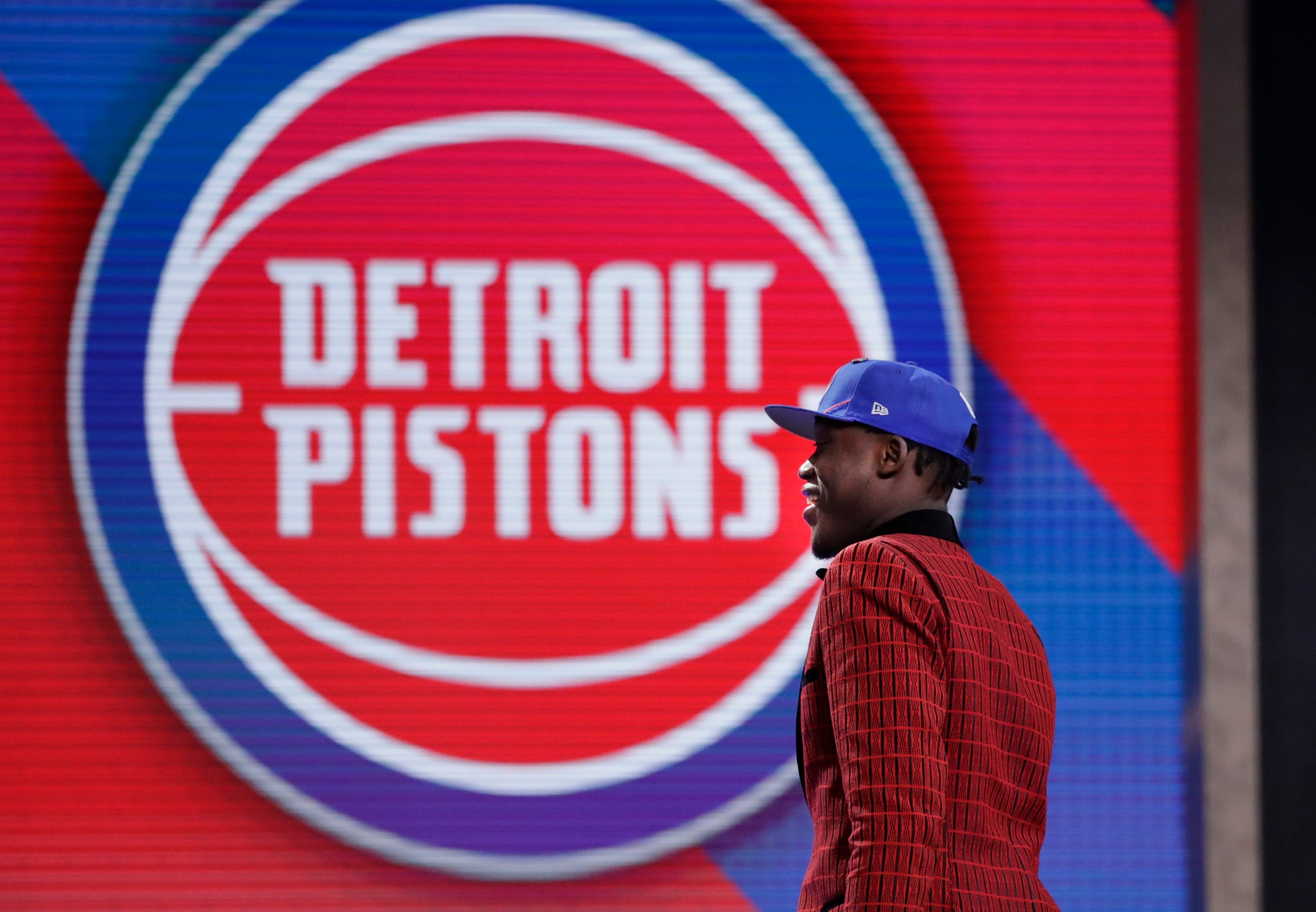 Sekou Doumbouya walks onstage after being drafted by the Detroit Pistons on Thursday, June 20, 2019.