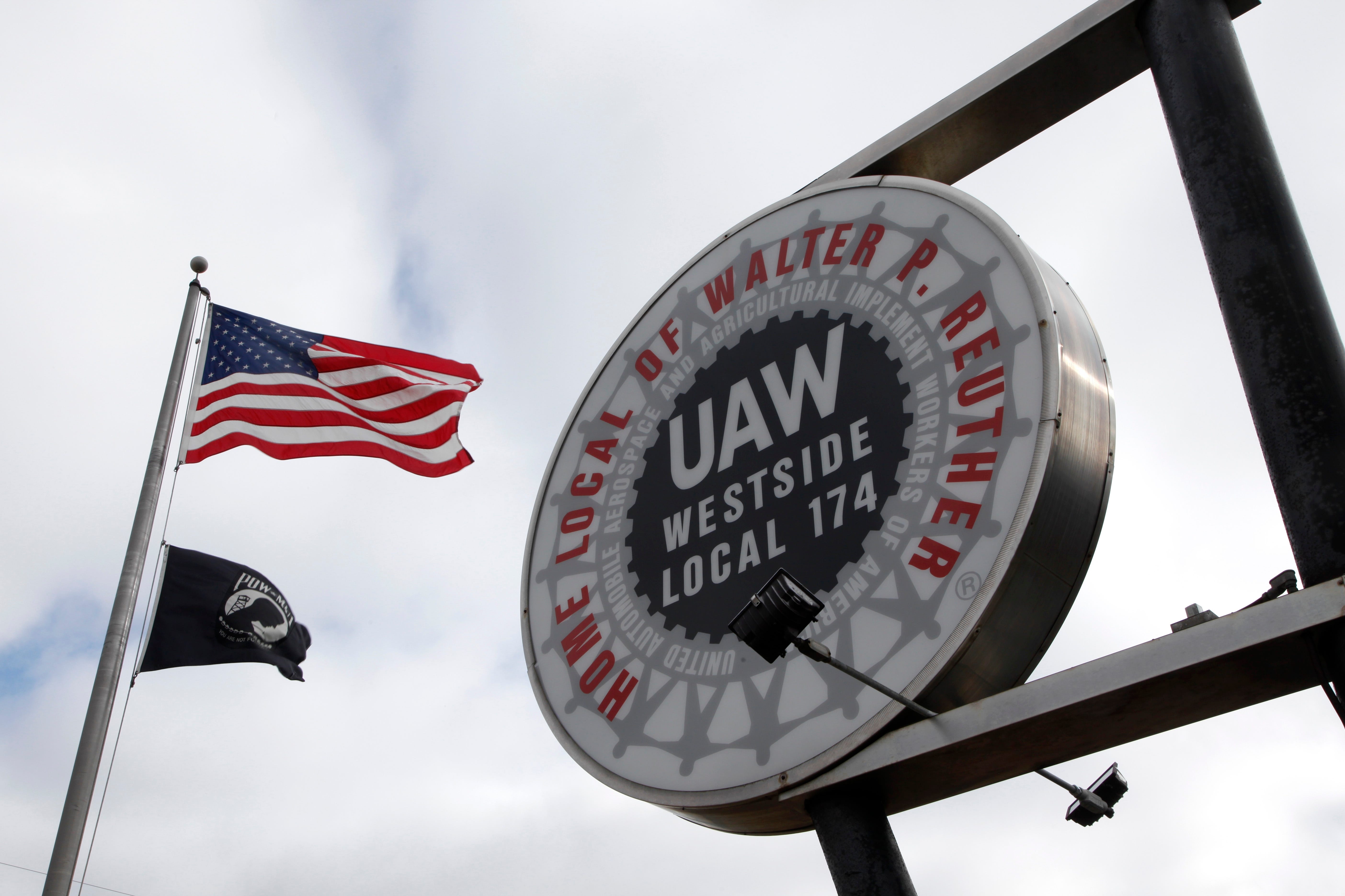 The United Auto Workers Local 174 sign is shown outside their building in Romulus.
