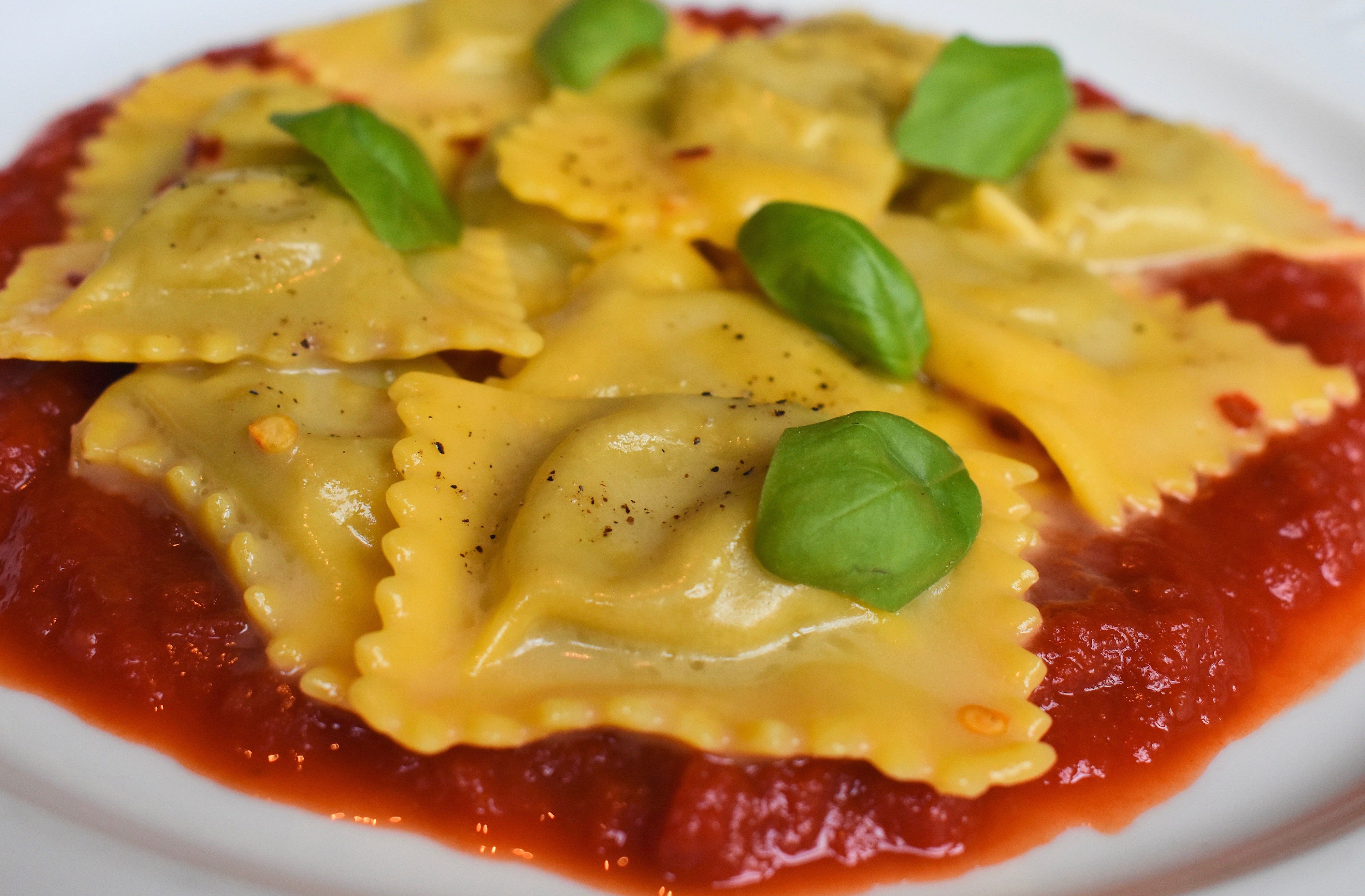The pasta section of the menu offers a dish called simply "My Grandmother's Ravioli" at San Morello in Detroit.