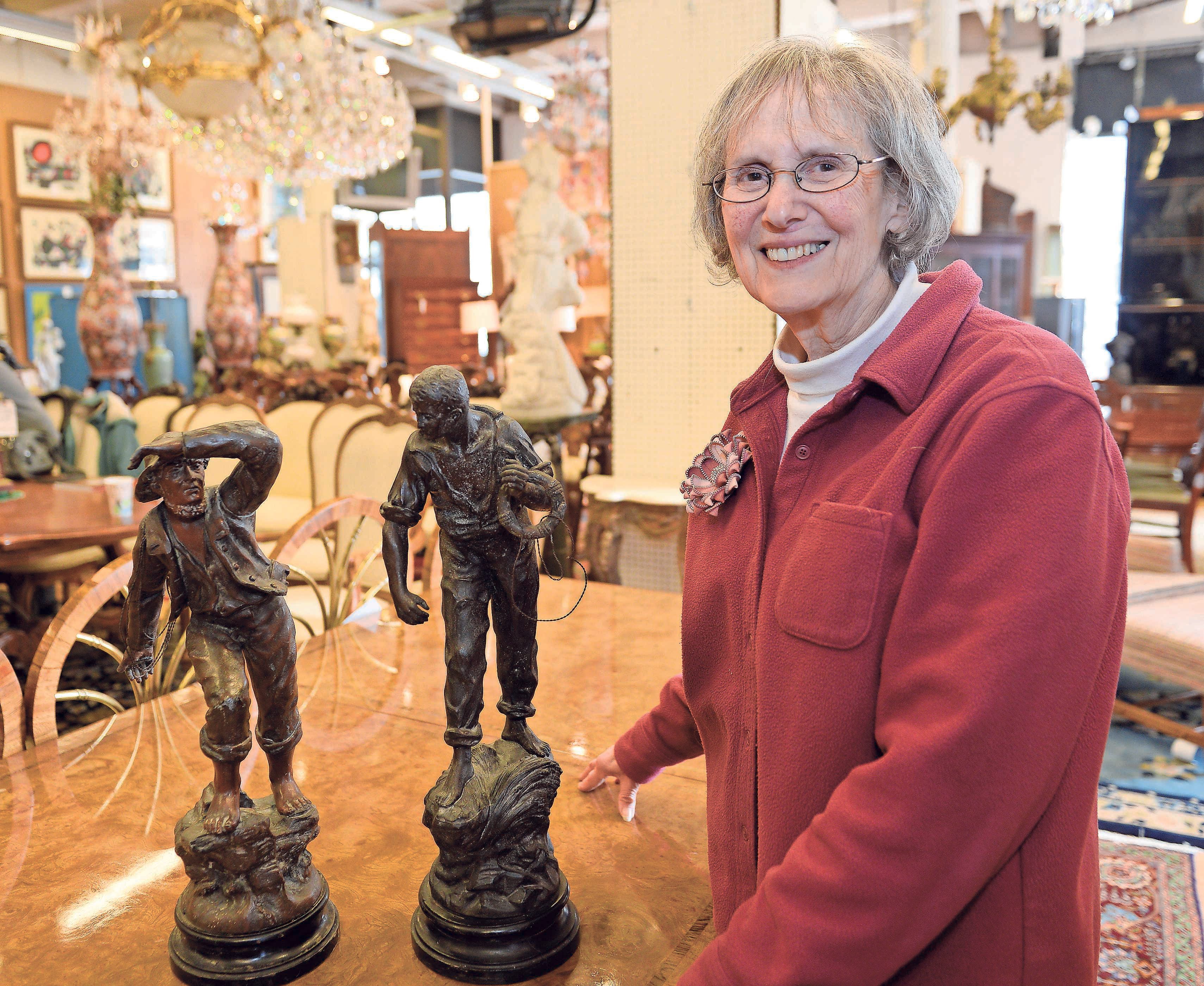 Gail Berkove with her two  sculptures.