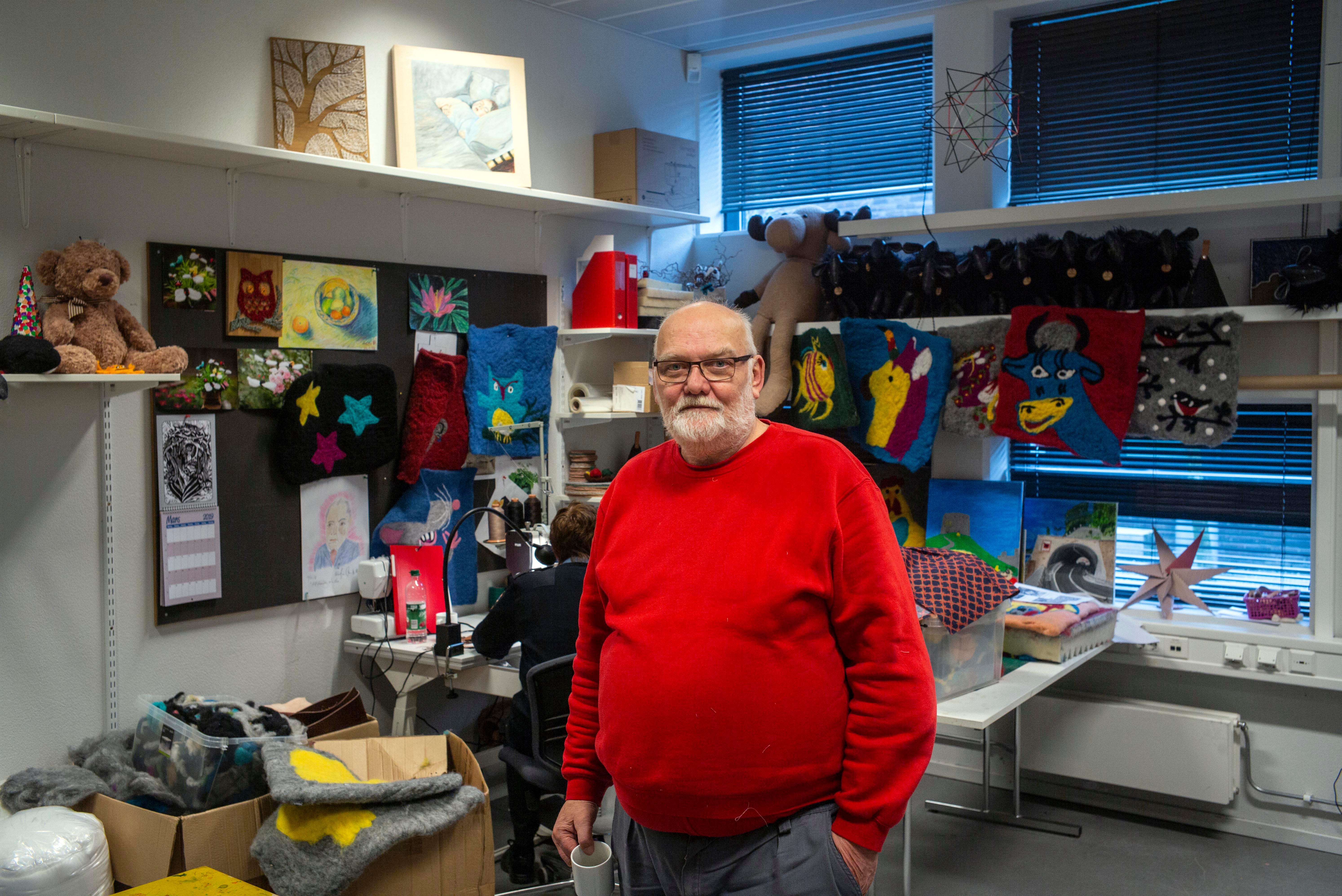 John Anders Braathen, 65, works in a textiles shop at Halden Prison in Norway. Products produced in the prison's textiles studio, print shop, art studios, wood shop and other learning centers can be purchased online at haldenfengselprodukter.no, a website produced by prisoners.