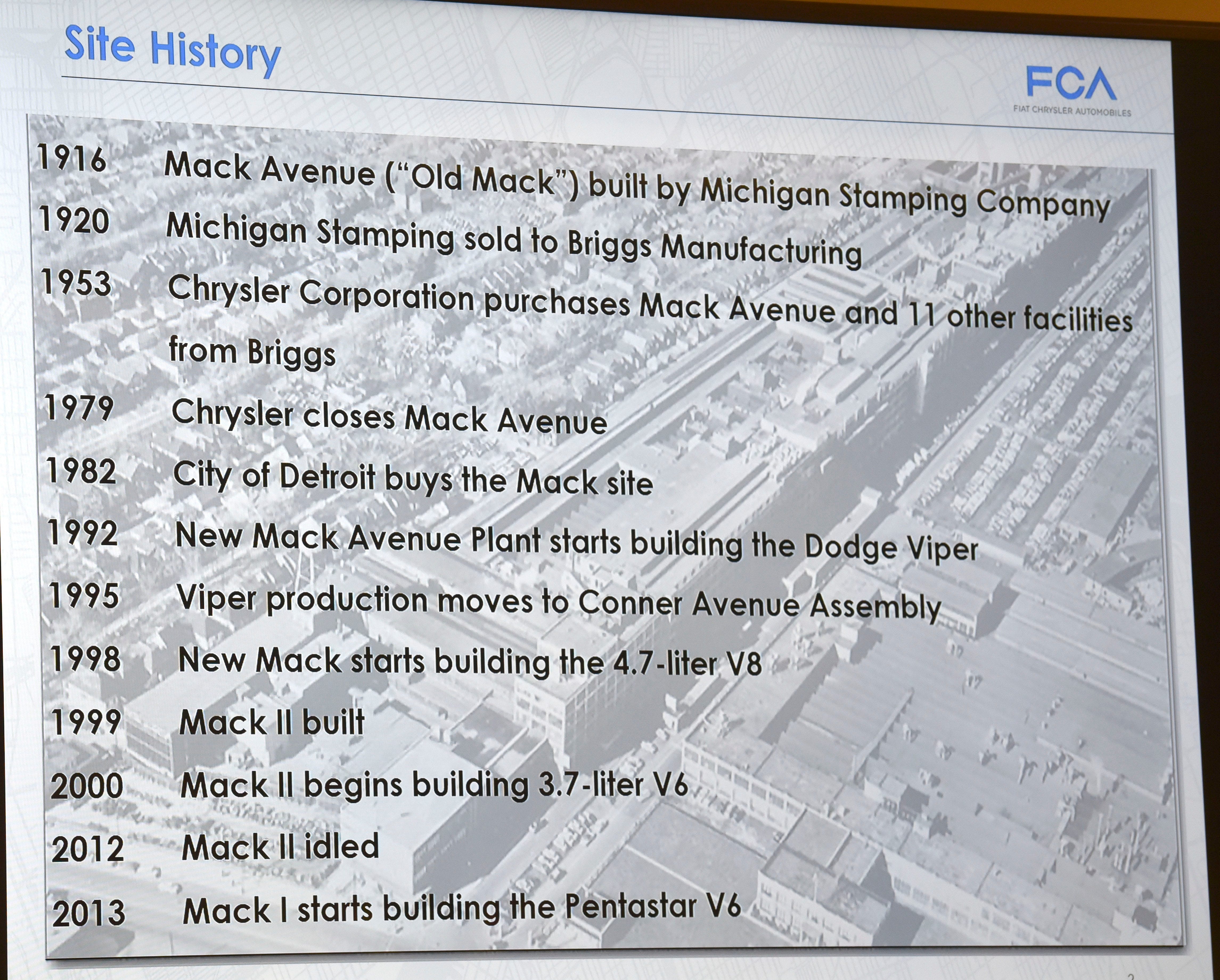 This is a site history timeline from 1916 to 2013.
