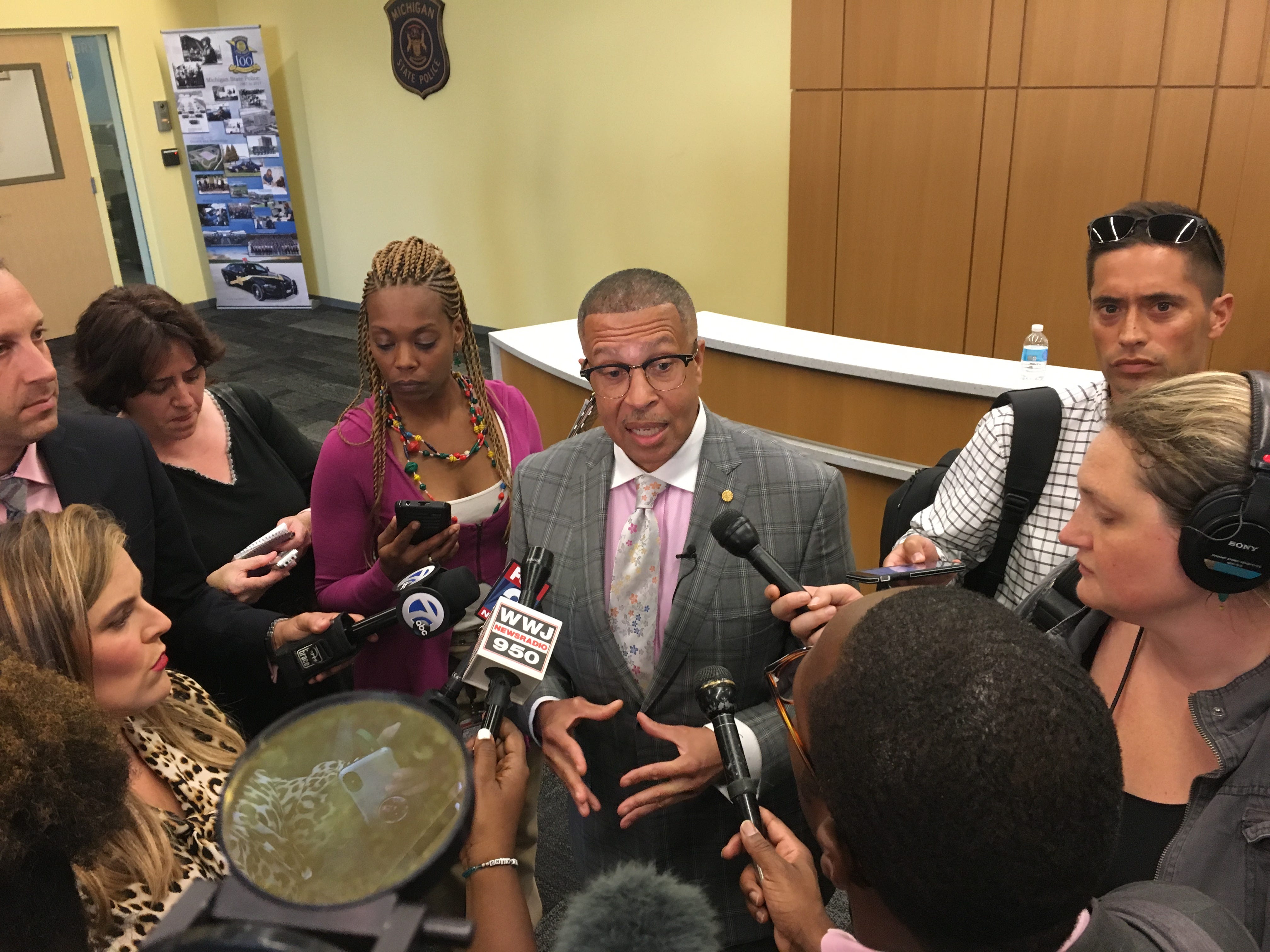 Detroit police Chief James Craig speaks with reporters after the approval of a policy governing the department's use of facial recognition technology.