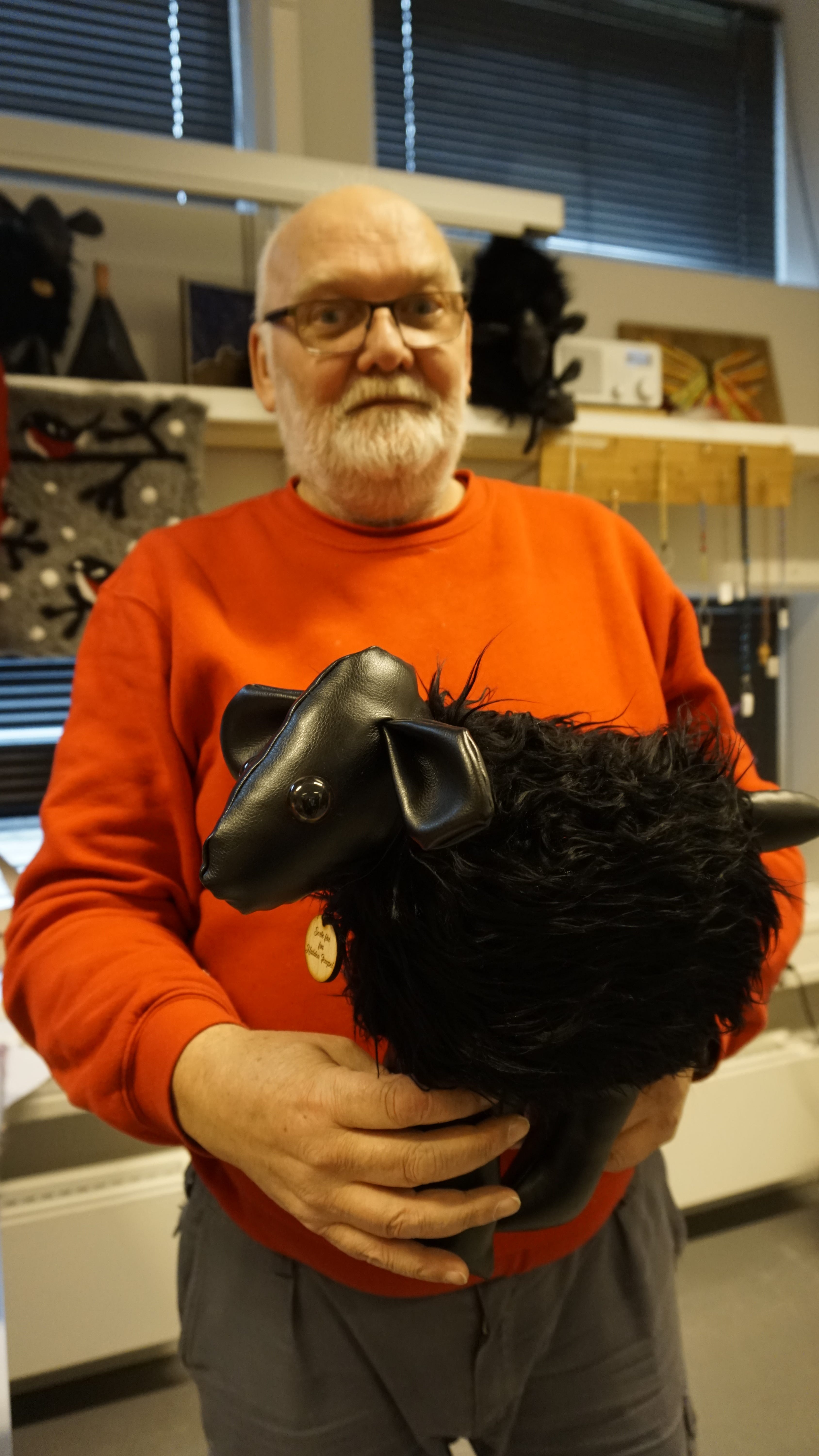 John Anders Braathen, an inmate at Halden Prison in Norway, said he enjoys chatting with other prisoners in the textiles studio at Halden while making creations like this wooly stuffed animal.