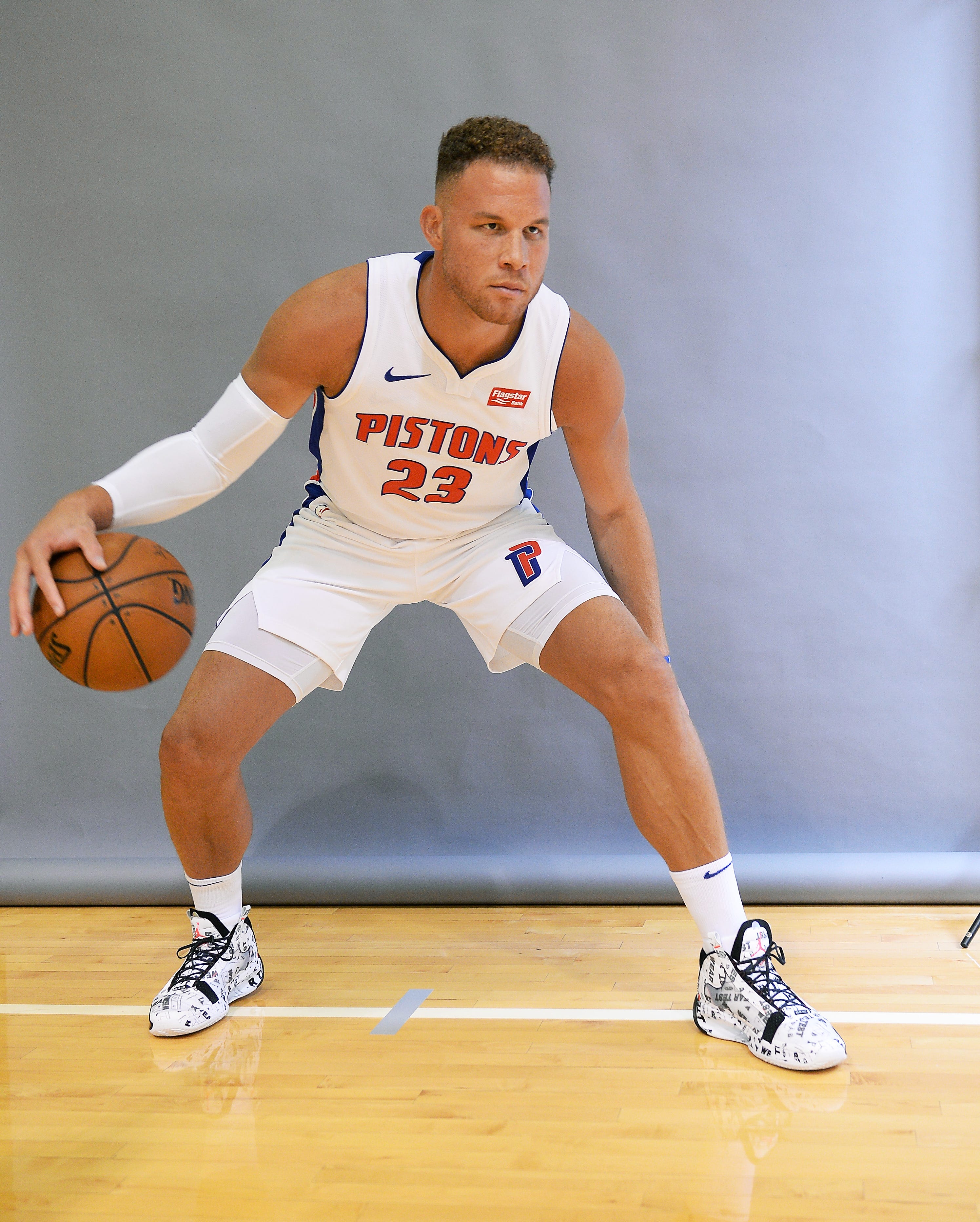 Blake Griffin, shows off his dribbling skills during his photo shoot.