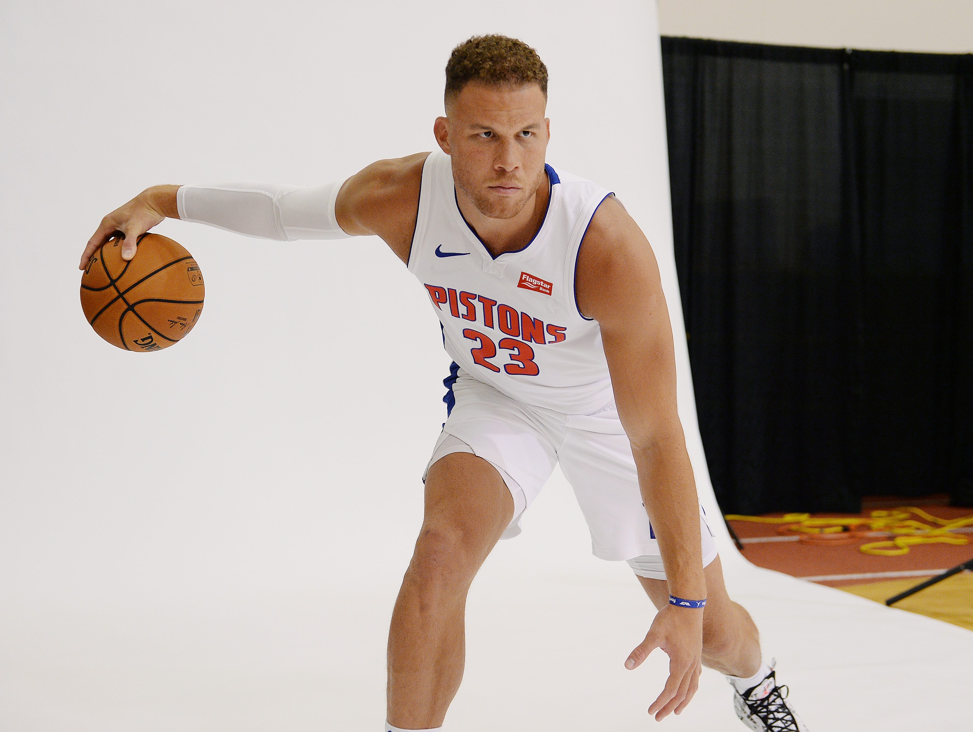 Blake Griffin shows off his dribbling skills during his photo shoot.