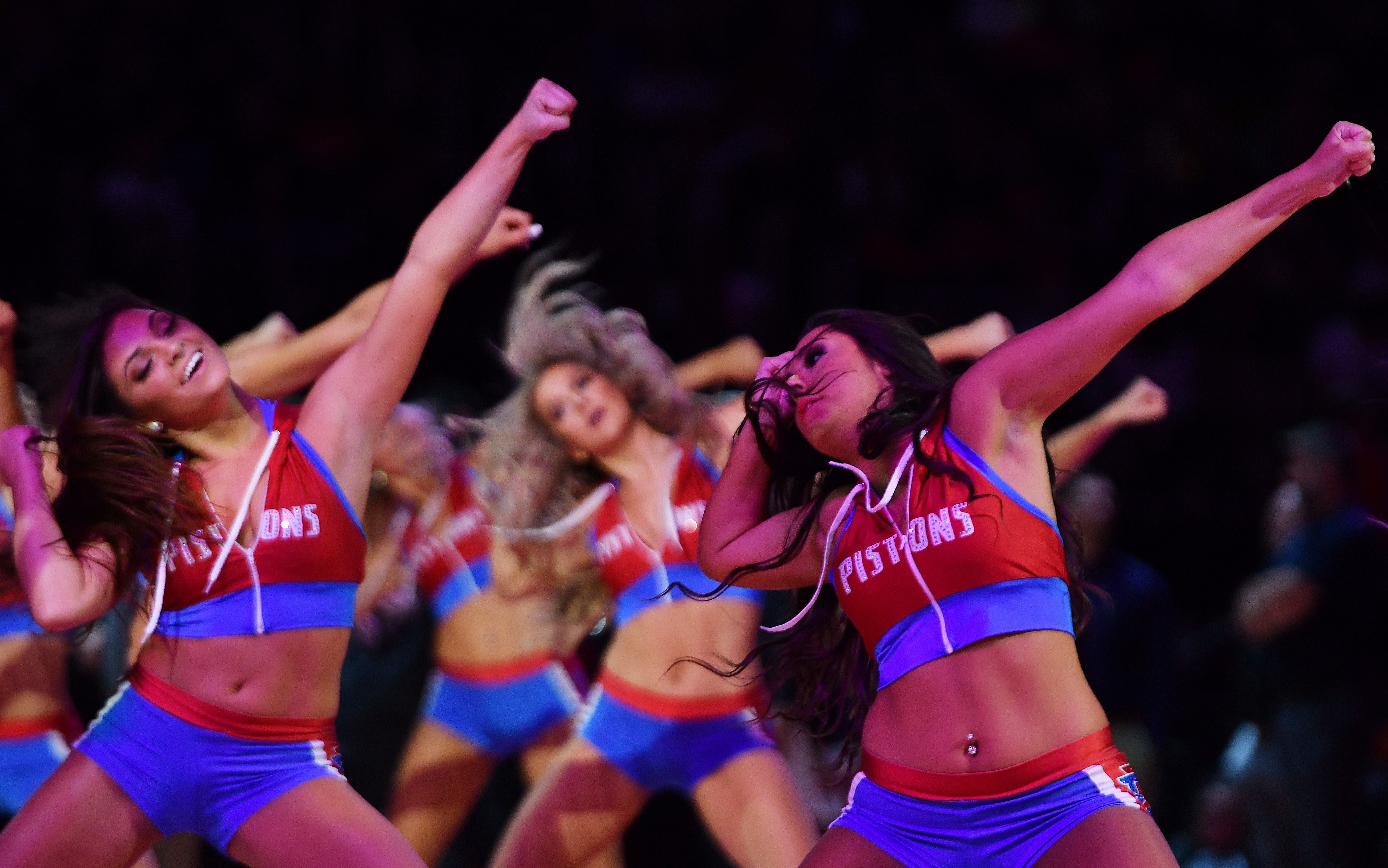 Pistons Dancers performs in the third quarter.