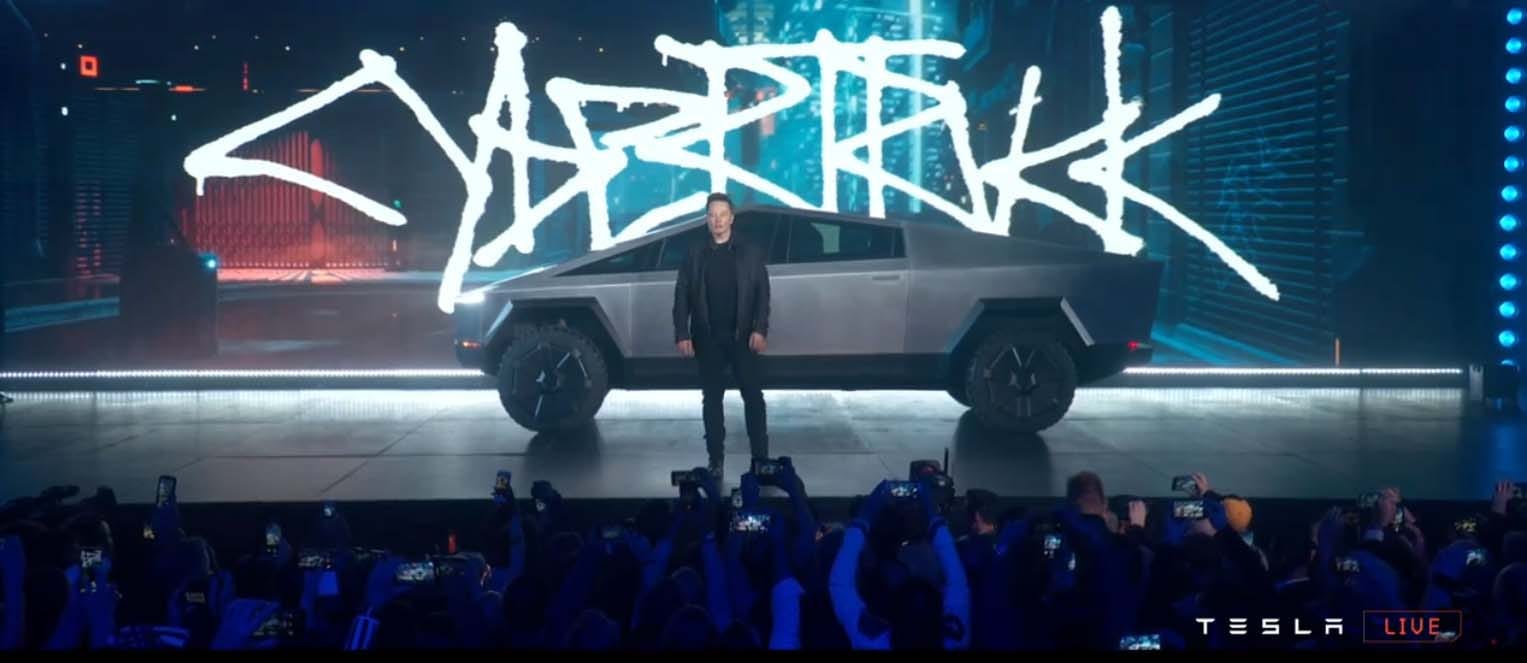 Tesla CEO Elon Musk introduces the Cybertruck, which has similar dimensions to a Ford F-150 and boasts a supercar-like sub-three-second zero-60 mph.