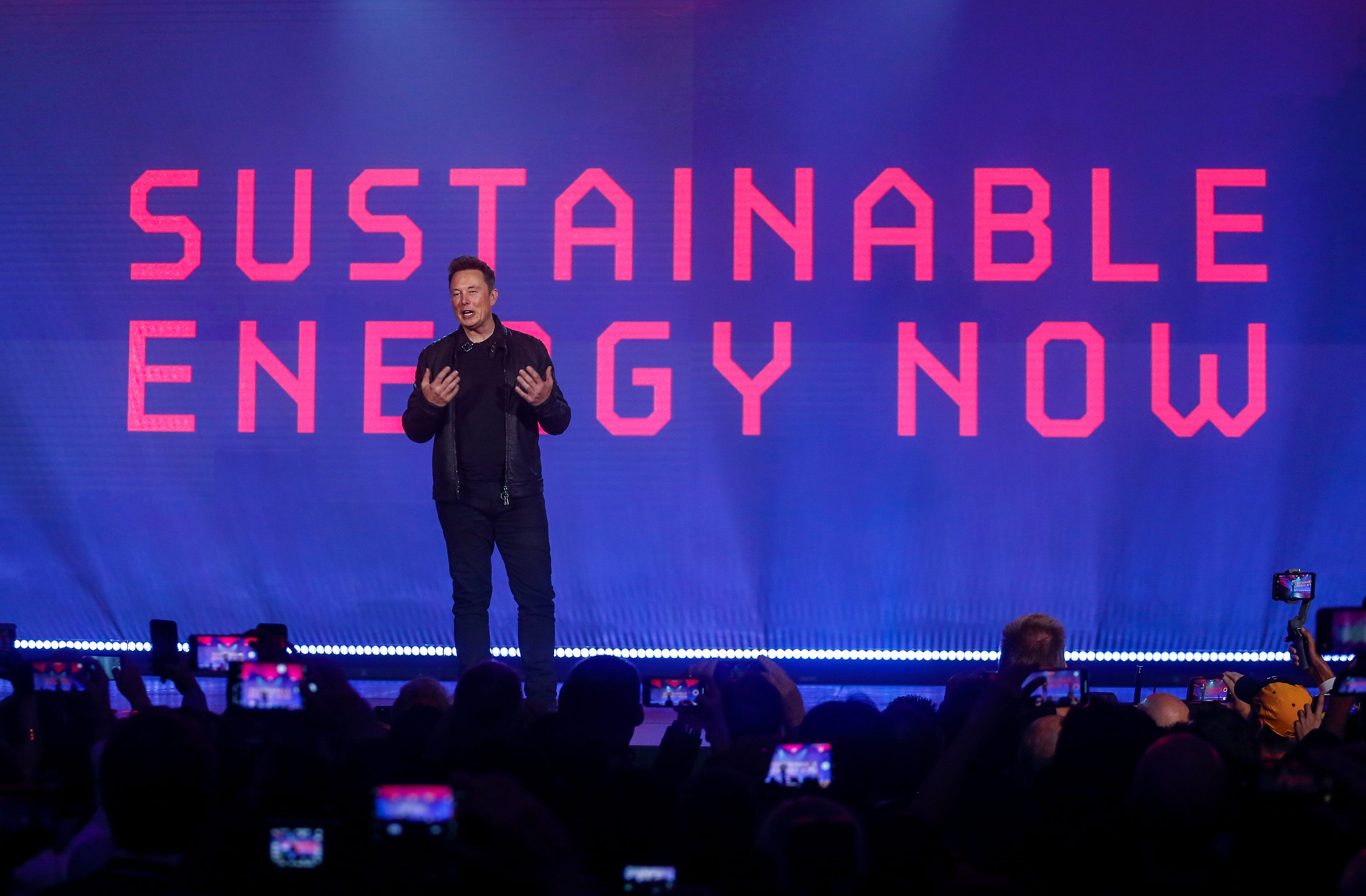 Tesla CEO Elon Musk introduces the Cybertruck at Tesla's design studio.