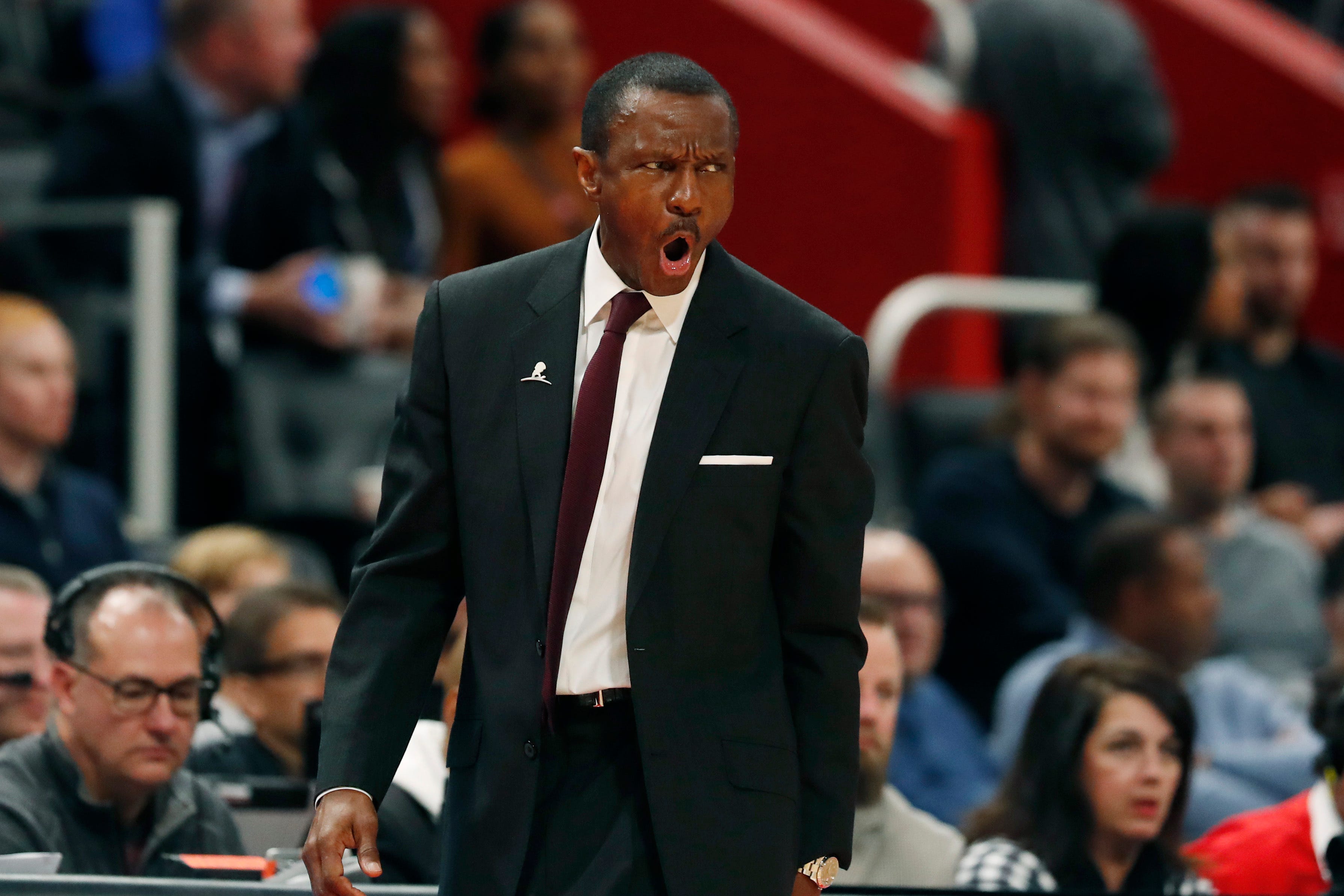 Pistons head coach Dwane Casey yells during the second half.