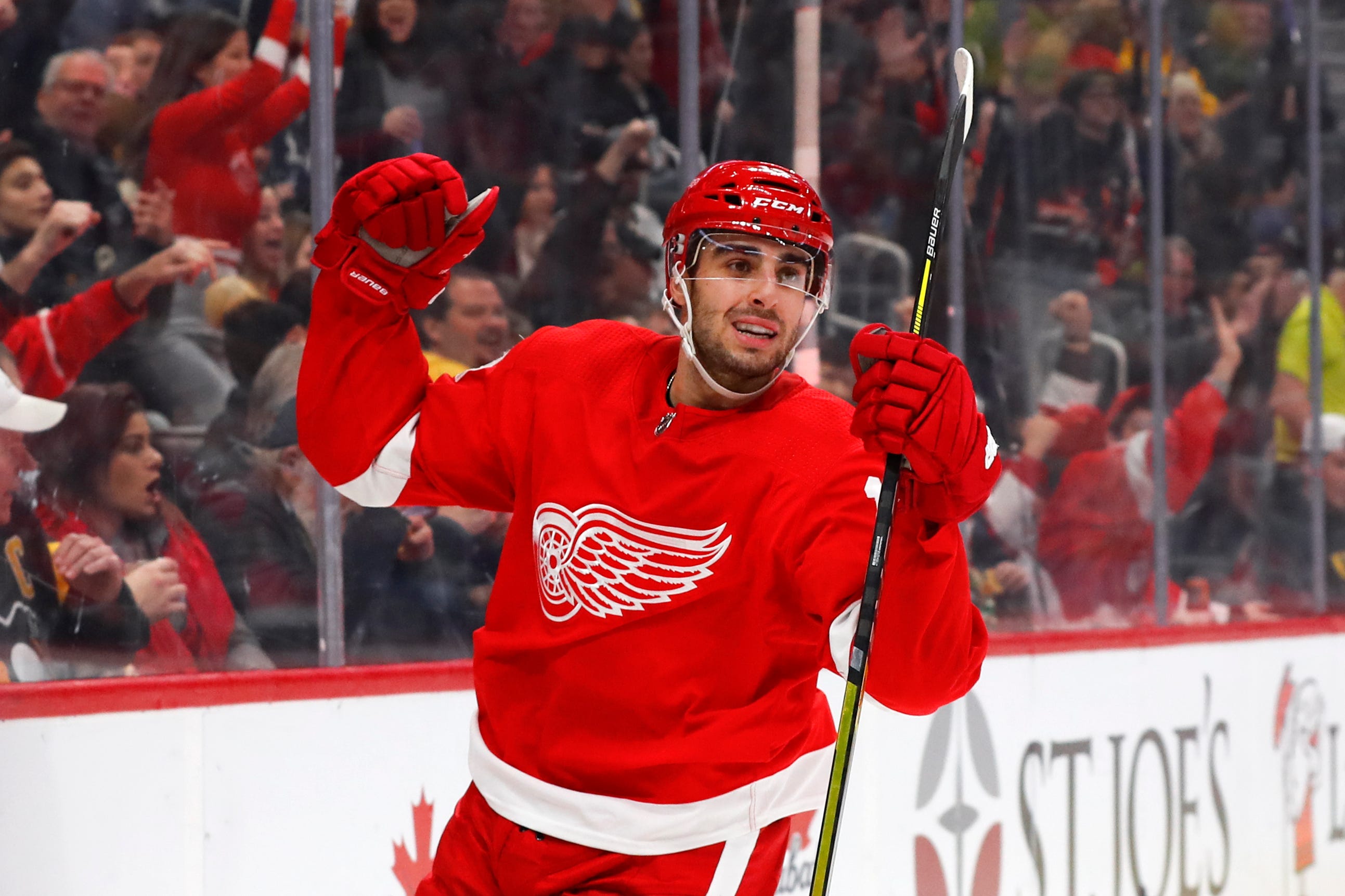 Detroit Red Wings center Robby Fabbri celebrates his goal against the Pittsburgh Penguins in the second period.