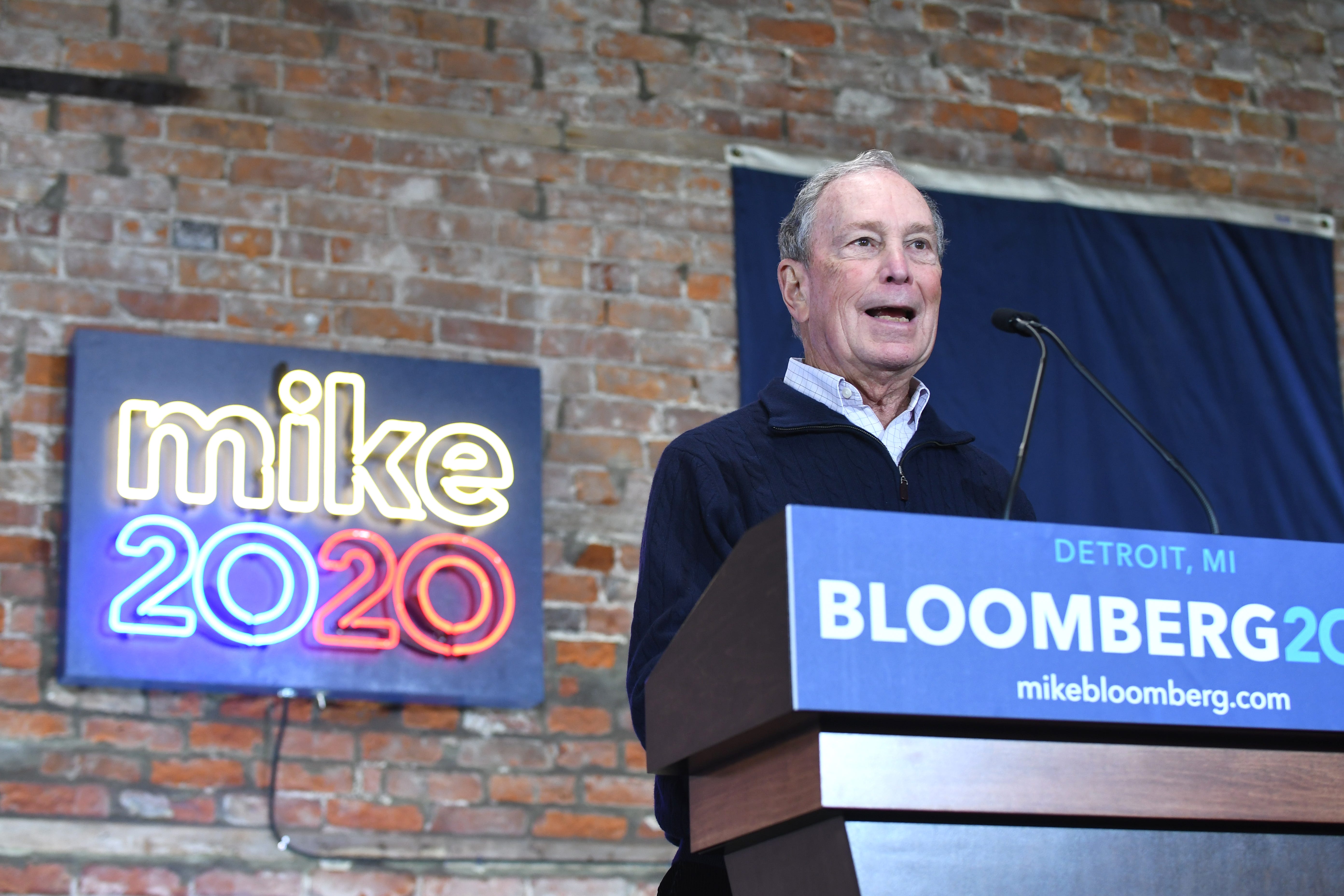 Democratic Presidential candidate Mike Bloomberg speaks to supporters at the opening of his Eastern Market campaign office.