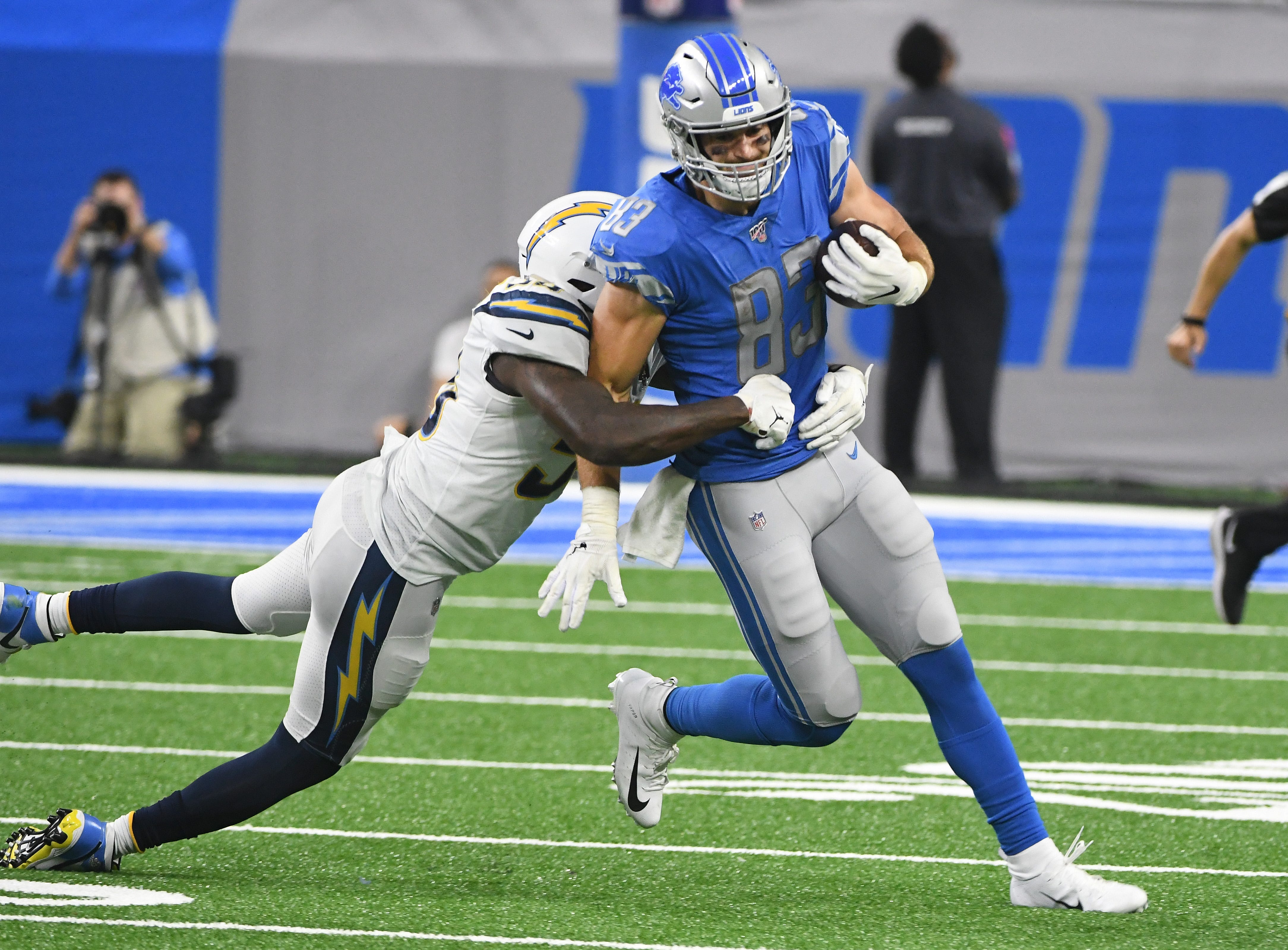 Jesse James, tight end: At no point did James show he was the guy the Lions prioritized signing in free agency. He had a dismal year as a pass-catcher, both before and after Hockenson’s injury, while serving as a below-average blocker, both in the ground game and in pass protection. Grade: F