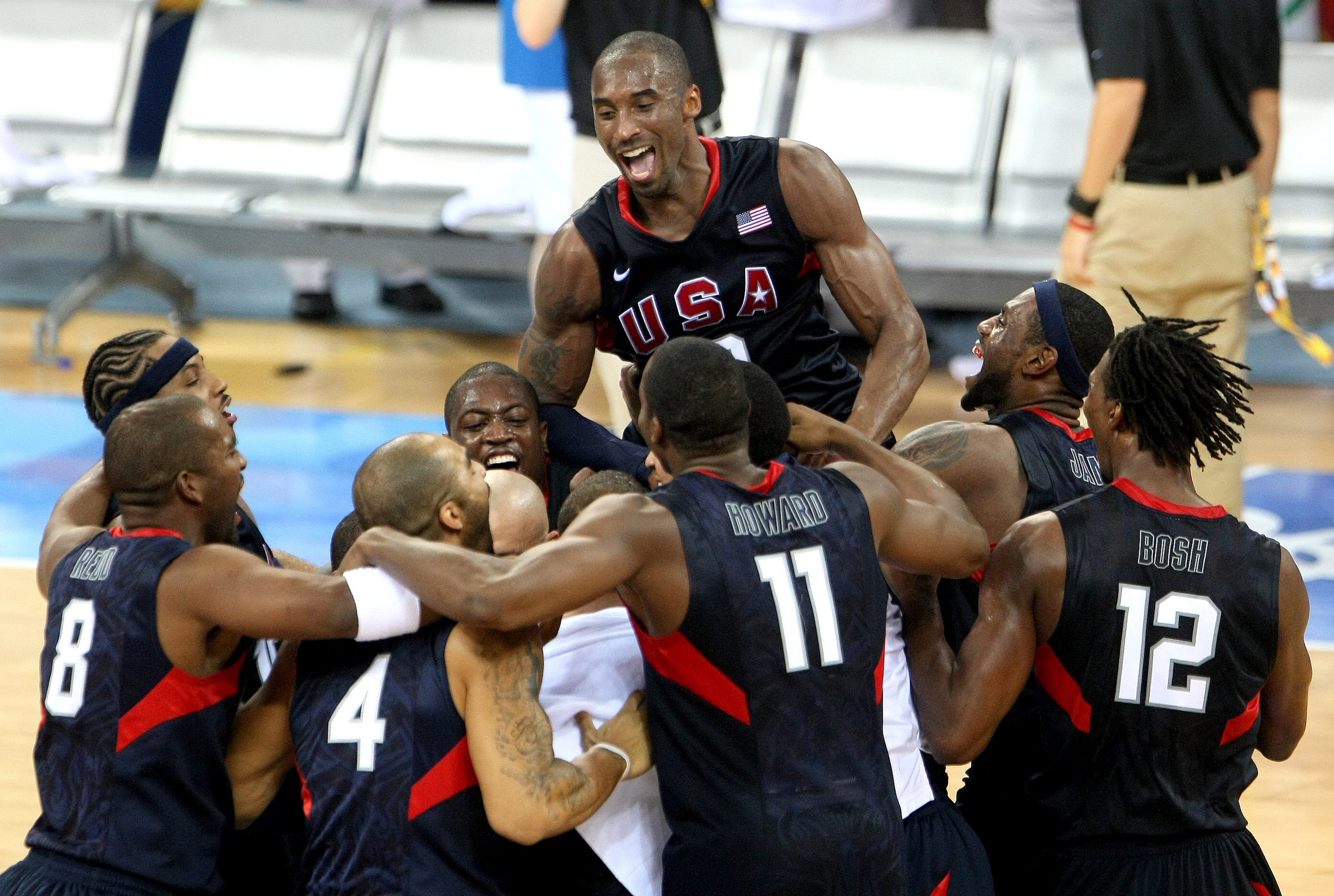 Team USA's Kobe Bryant celebrates winning the gold medal at the 2008 Olympics.