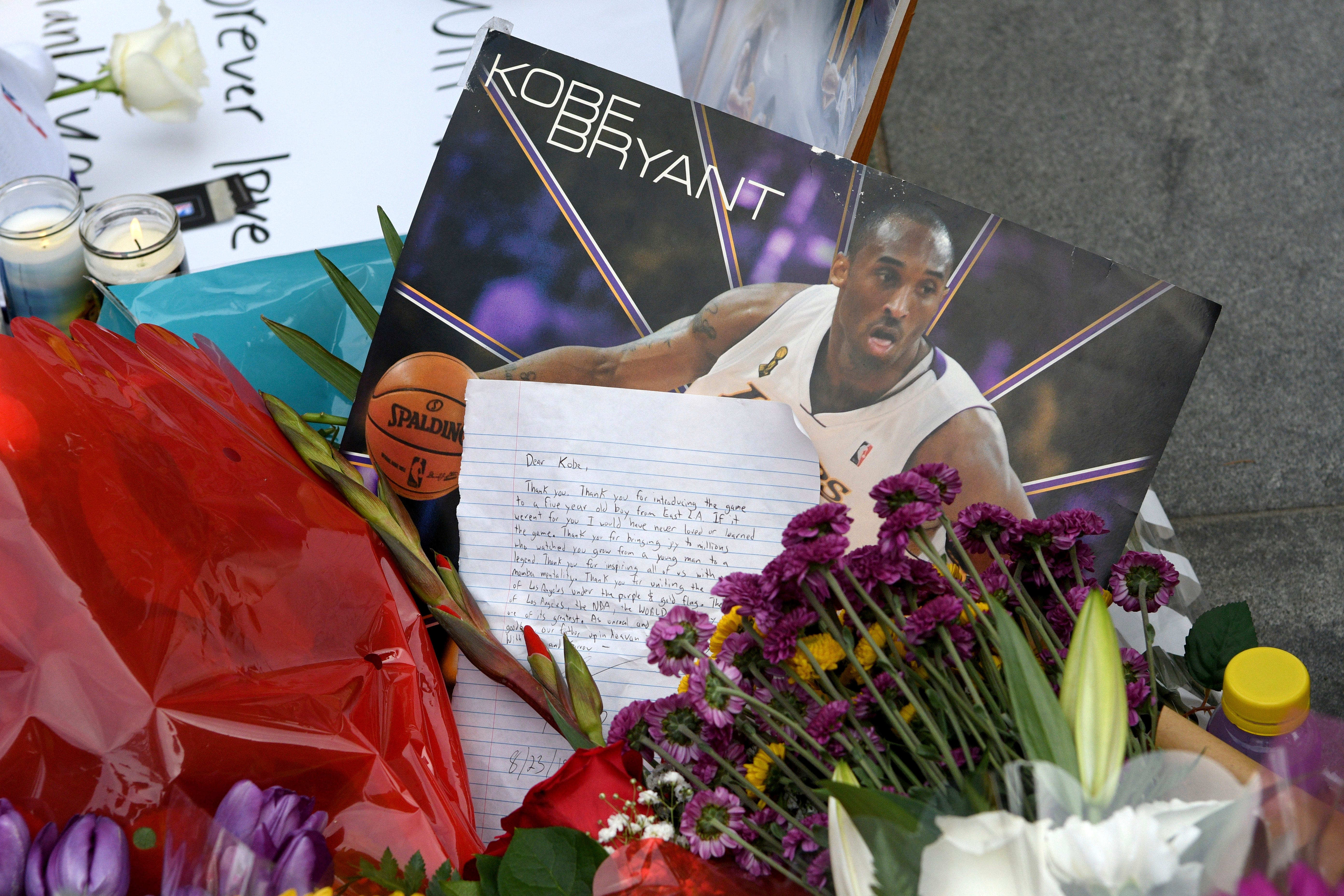 A memorial for Kobe Bryant near Staples Center.
