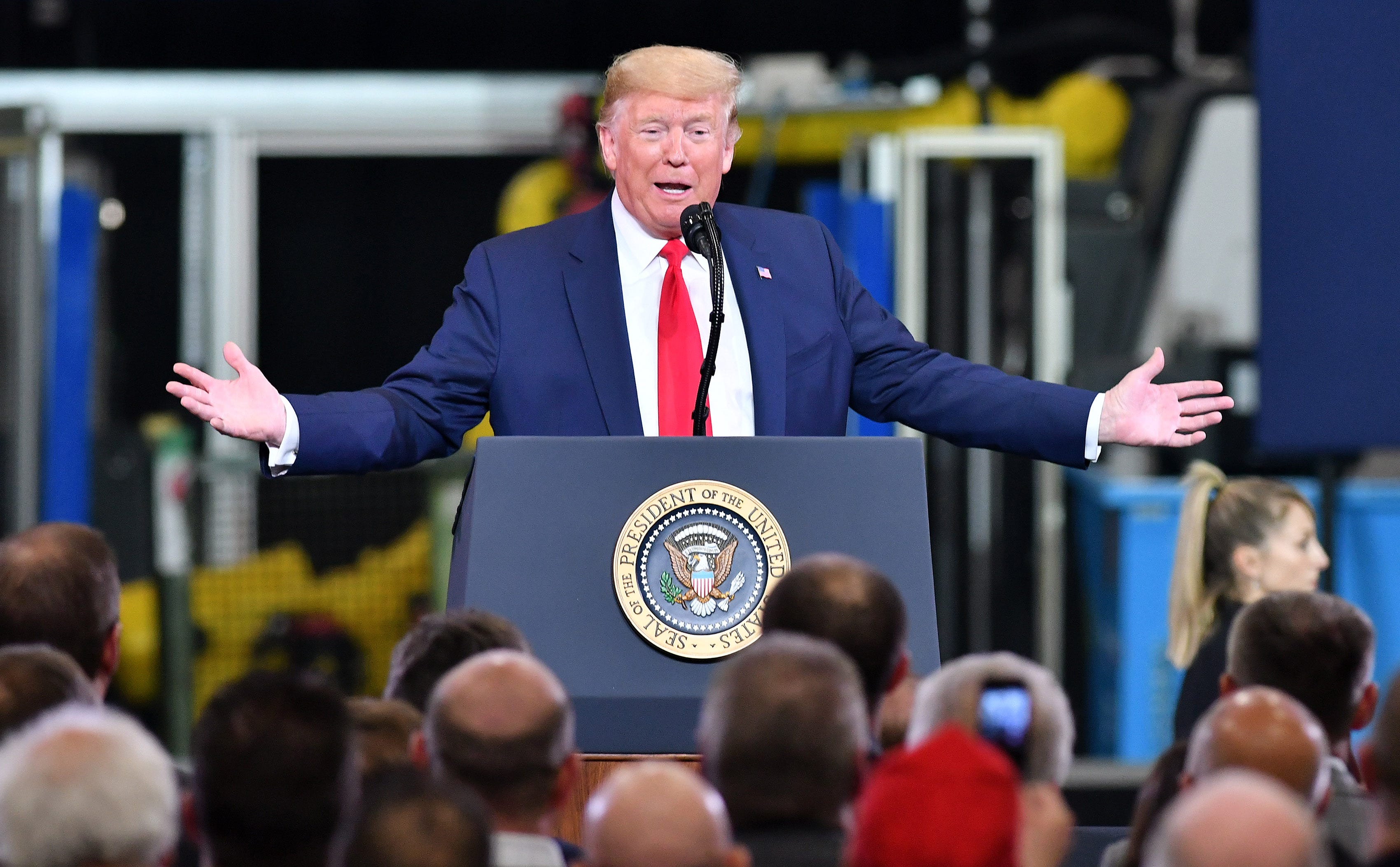 President Donald Trump gives remarks at Dana Incorporated in Warren, Mich. on Jan. 30, 2020.