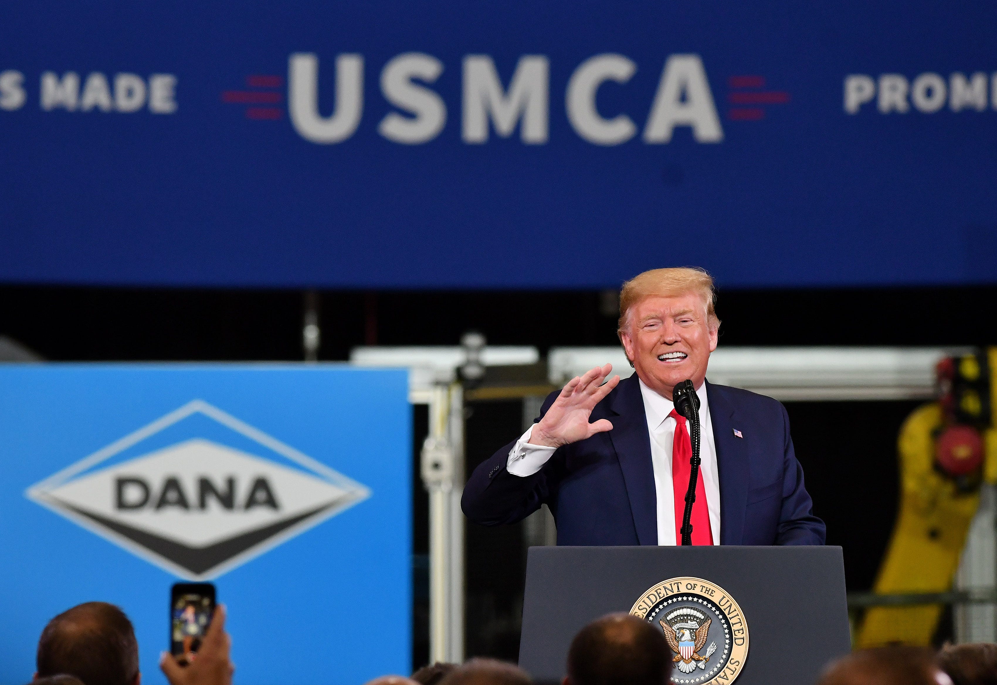 President Donald Trump gives remarks at Dana Incorporated in Warren, Mich. on Jan. 30, 2020.