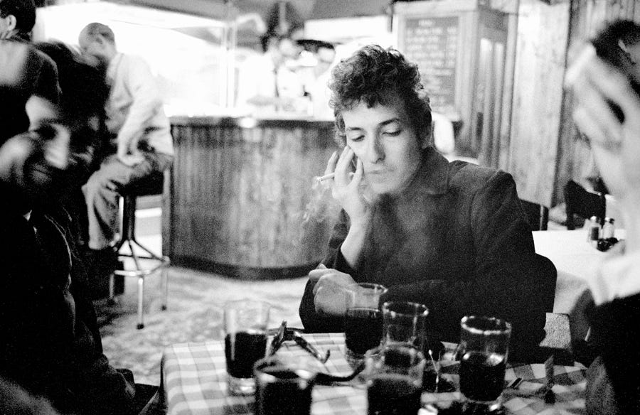 Bob Dylan and Ramblin' Jack Elliot , left, with others at The Kettle of Fish Bar, Greenwich Village, NY 1964.