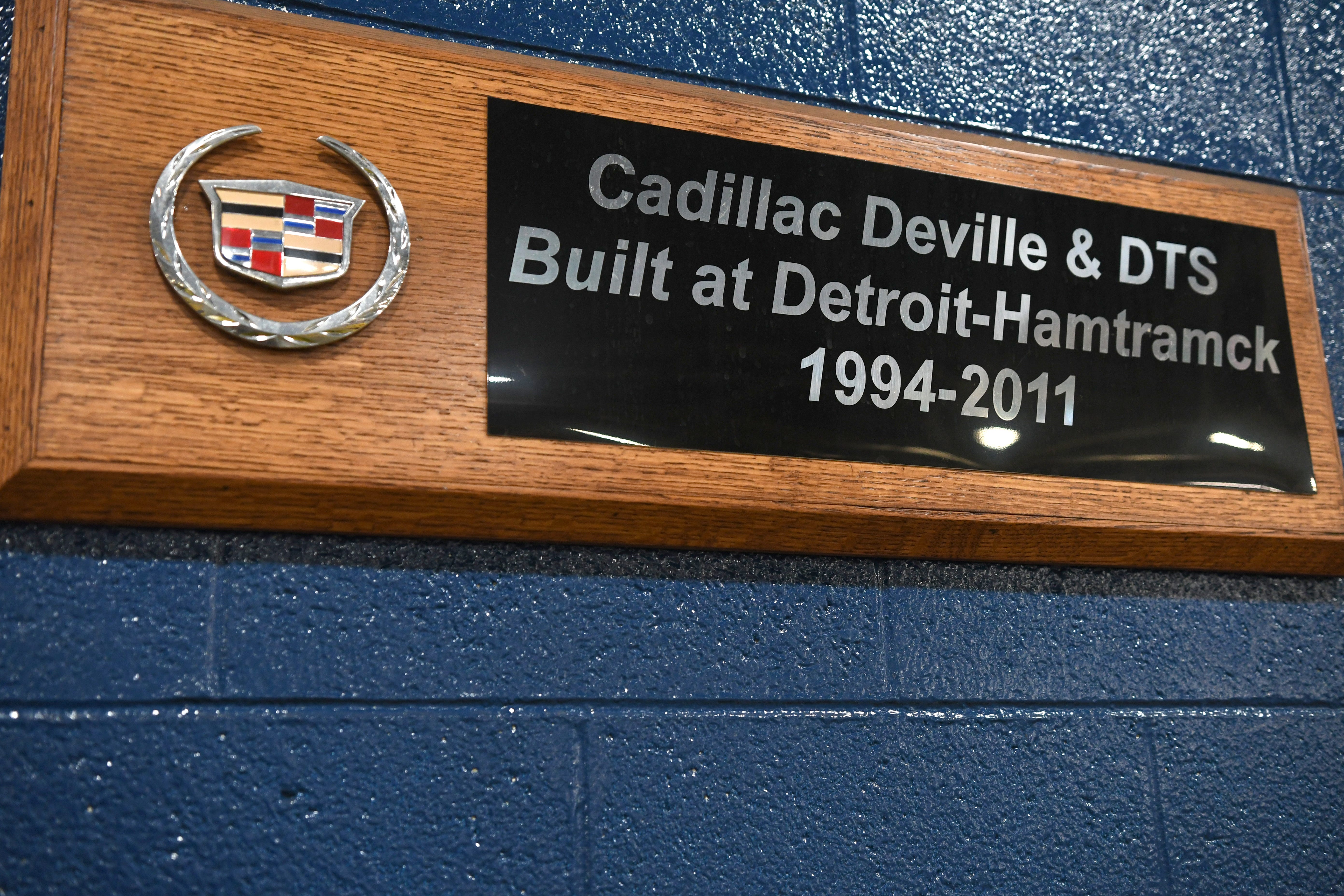 Signage is seen inside the General Motors Detroit-Hamtramck plant where the Chevrolet Impala is built.  It will be the first fully electric plant for GM.