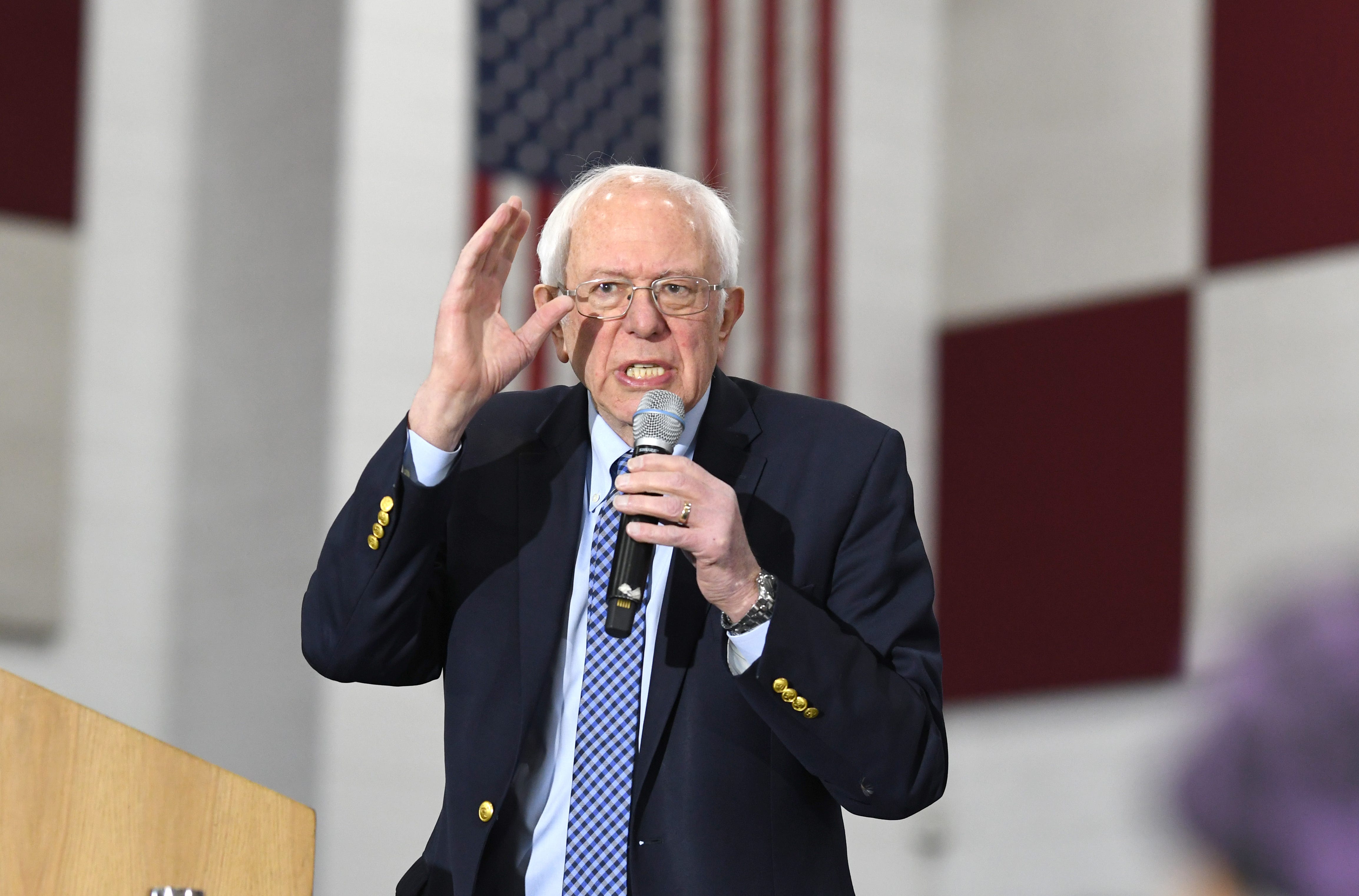 Presidential candidate Bernie Sanders speaks during a campaign stop at Salina Intermediate School in Dearborn.