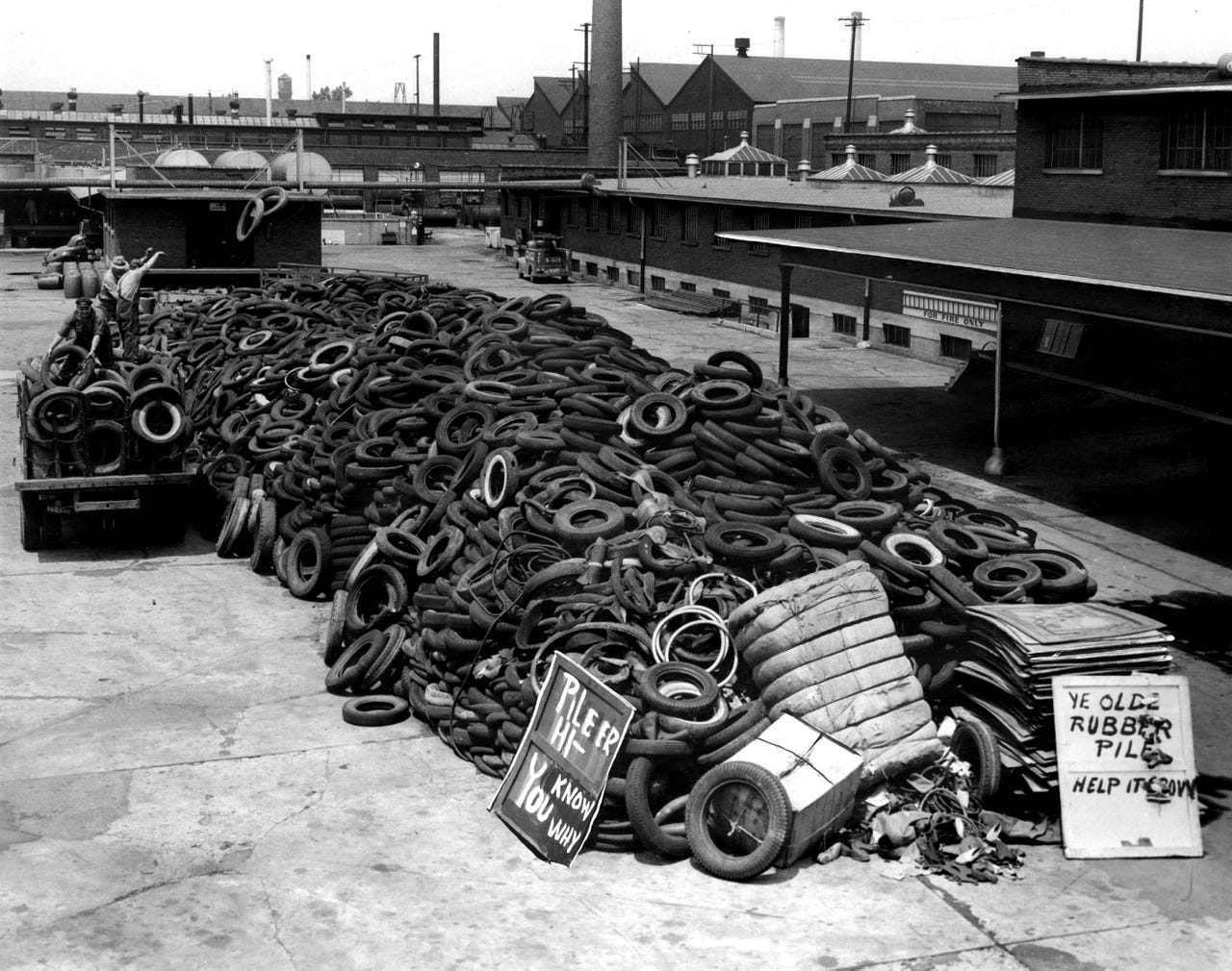 Ned's Auto Supply piles scrap rubber at the Clay plant of the Standard Oil Company on July 14, 1942.