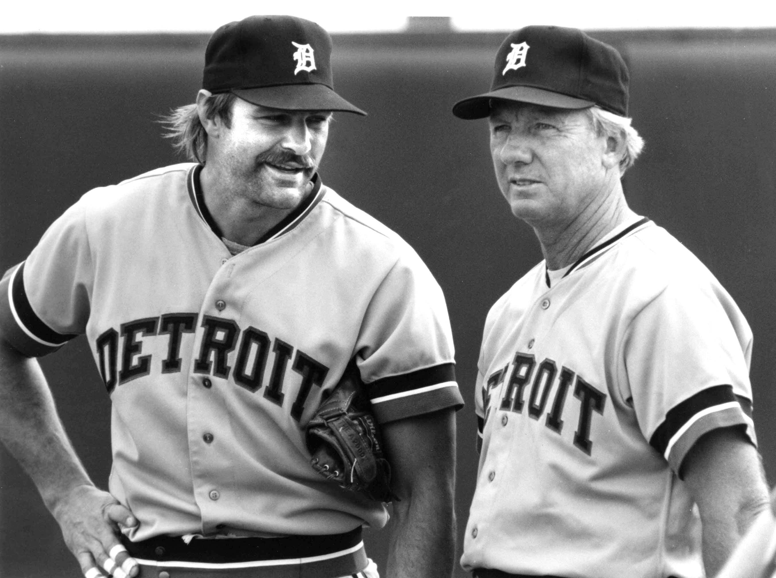 Detroit Tigers' Kirk Gibson, left, stands with Al Kaline in this Detroit News archive photo. Kaline's last year as a Tigers' player was 1974. Gibson's first year was 1979.